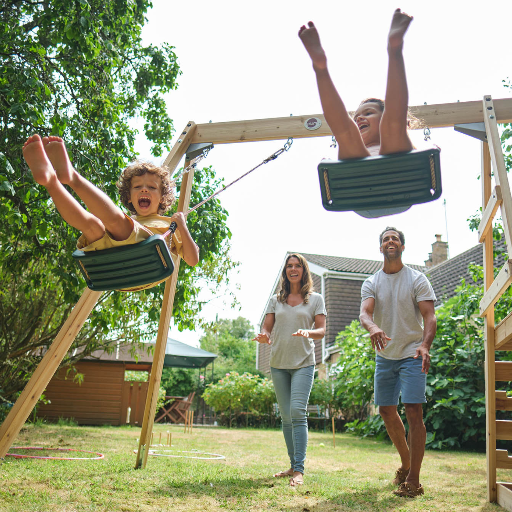 Plum Tamarin Wooden Climbing Frame with Swing and 6ft Slide, Outdoor Playground Backyward Toy with 50kg Weight Capacity per Seat, Suitable for Children both Boys and Girls Aged 3 years and Above