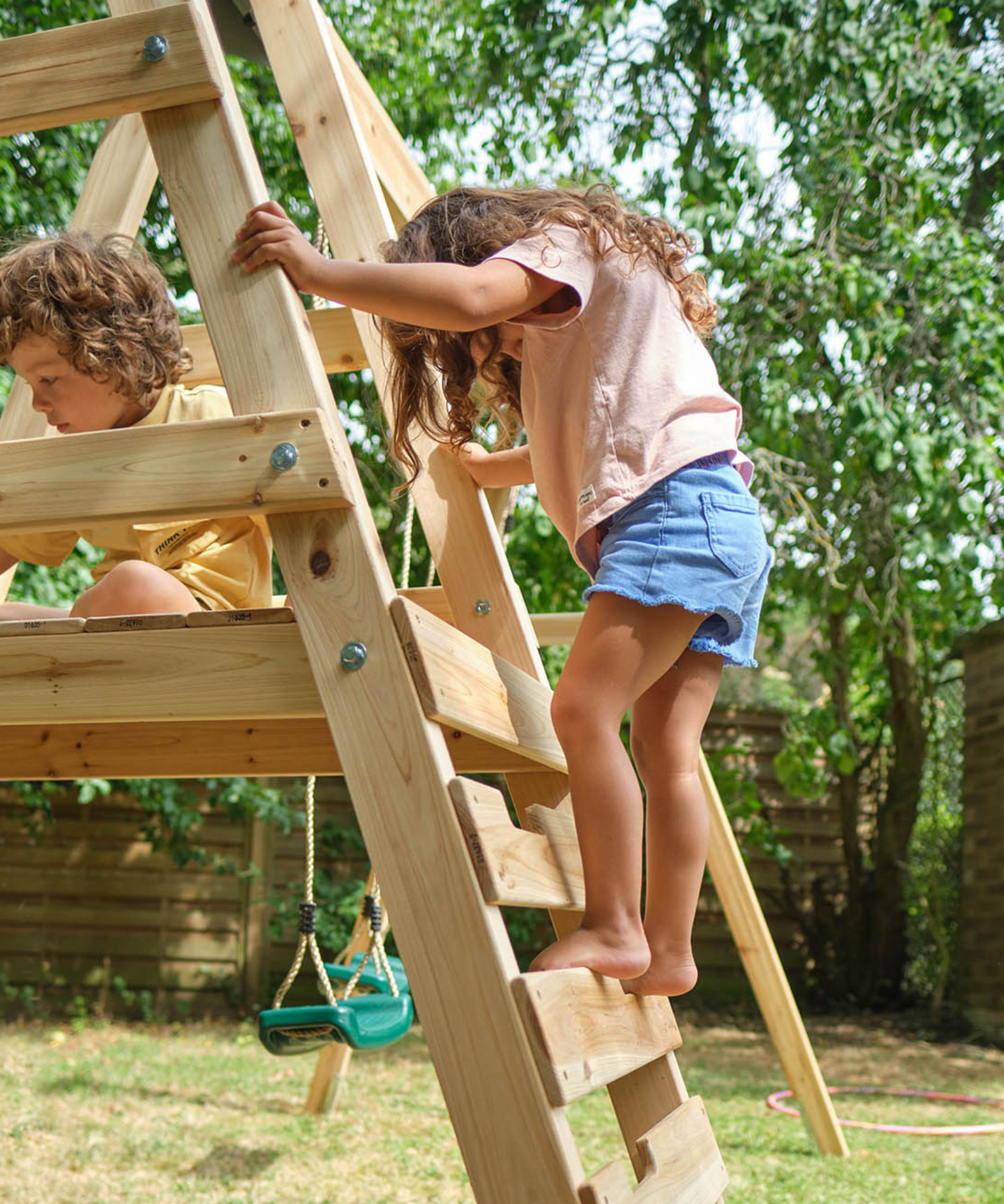 Plum Tamarin Wooden Climbing Frame with Swing and 6ft Slide, Outdoor Playground Backyward Toy with 50kg Weight Capacity per Seat, Suitable for Children both Boys and Girls Aged 3 years and Above
