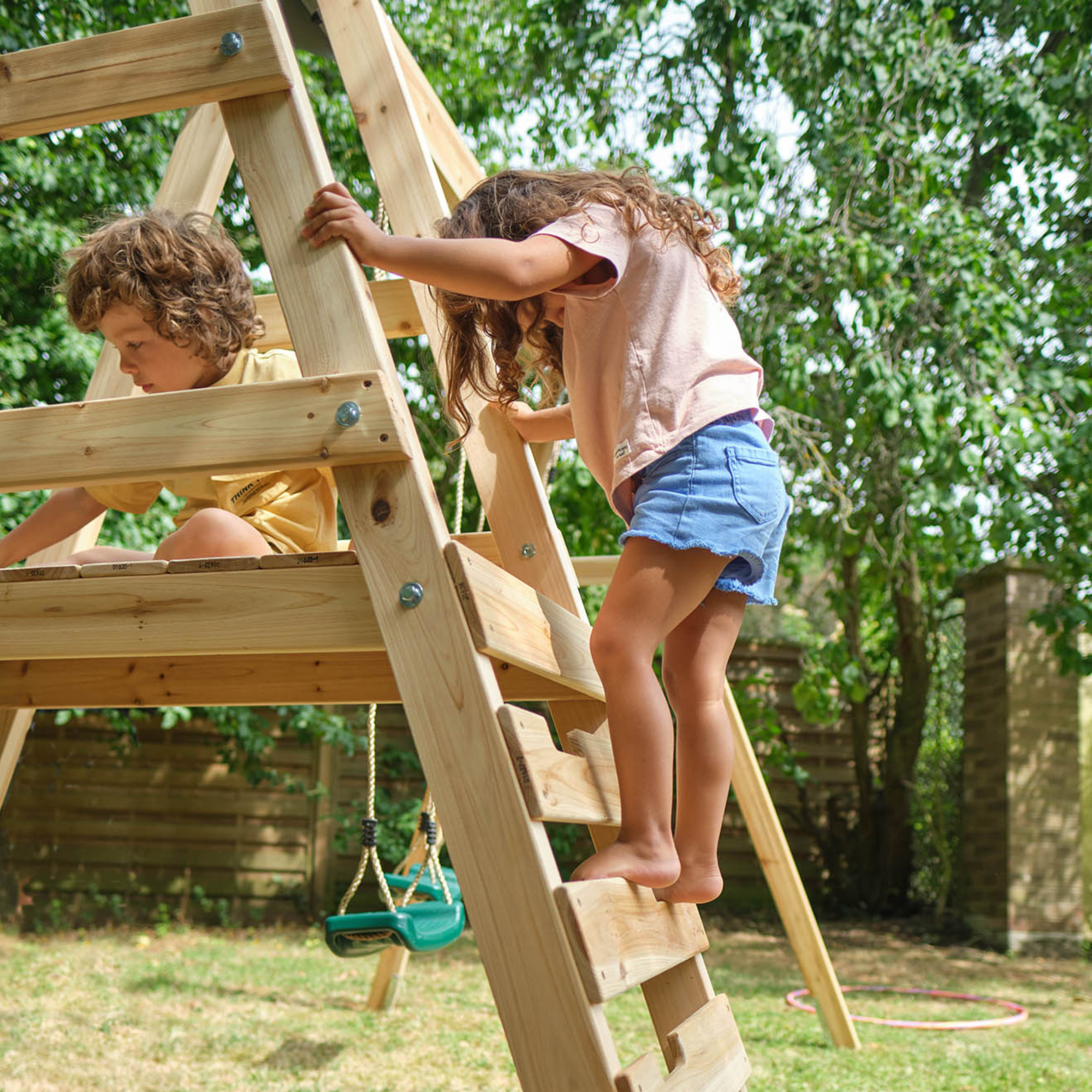 Plum Tamarin Wooden Climbing Frame with Swing and 6ft Slide, Outdoor Playground Backyward Toy with 50kg Weight Capacity per Seat, Suitable for Children both Boys and Girls Aged 3 years and Above