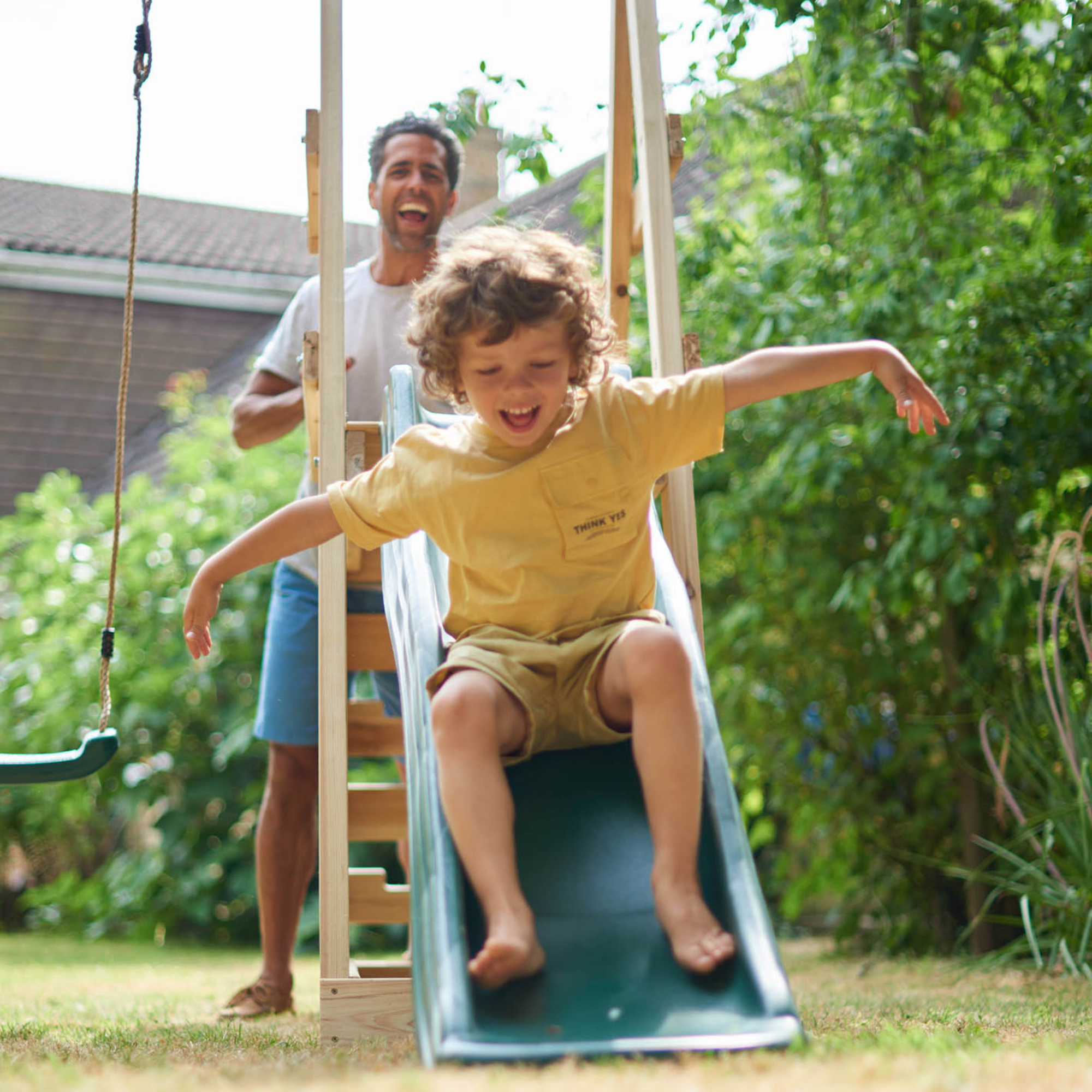 Plum Tamarin Wooden Climbing Frame with Swing and 6ft Slide, Outdoor Playground Backyward Toy with 50kg Weight Capacity per Seat, Suitable for Children both Boys and Girls Aged 3 years and Above