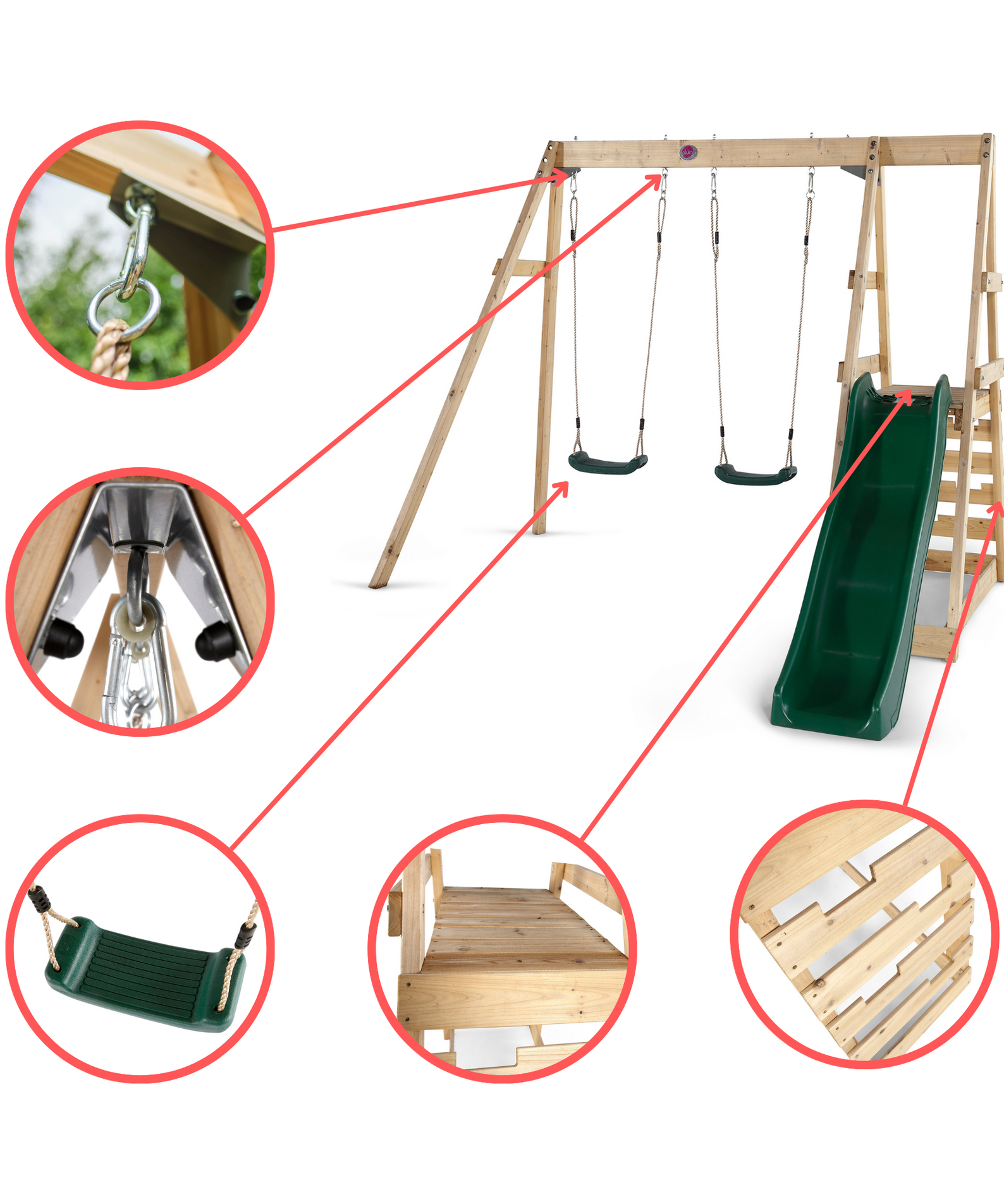 Plum Tamarin Wooden Climbing Frame with Swing and 6ft Slide, Outdoor Playground Backyward Toy with 50kg Weight Capacity per Seat, Suitable for Children both Boys and Girls Aged 3 years and Above