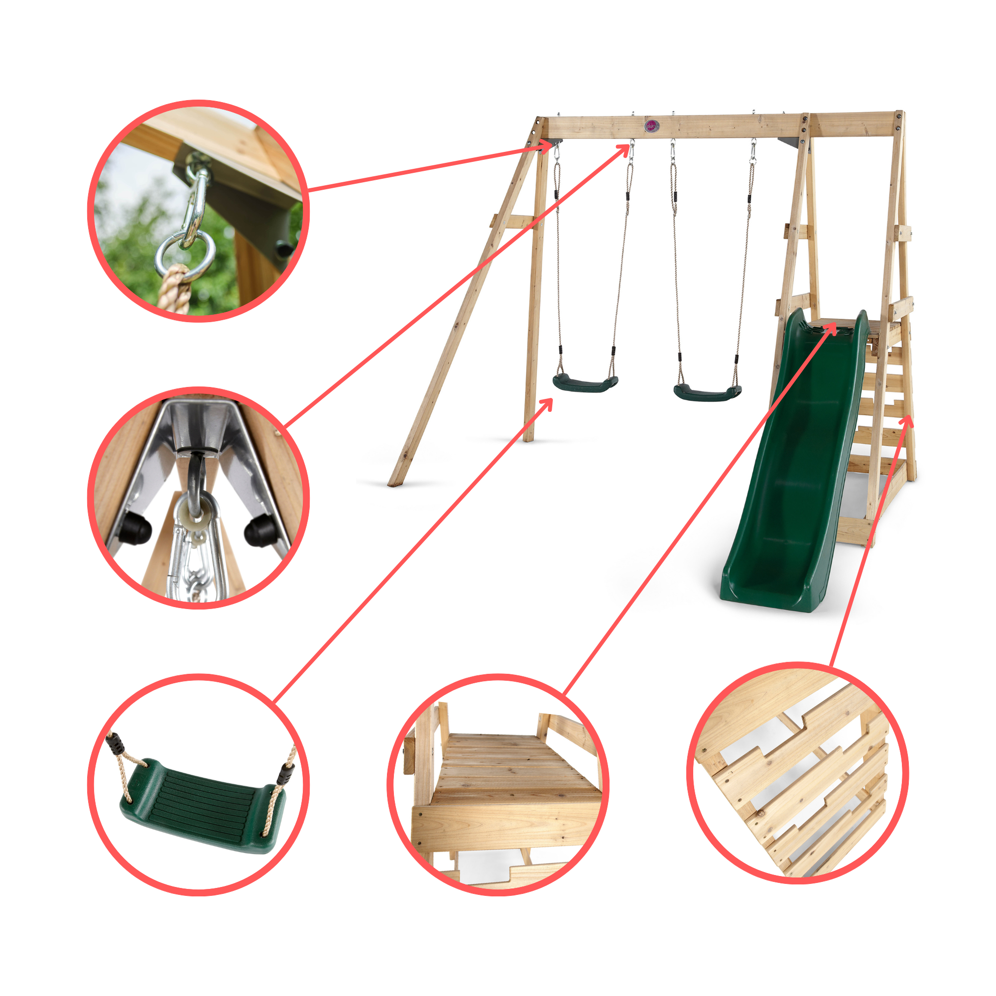 Plum Tamarin Wooden Climbing Frame with Swing and 6ft Slide, Outdoor Playground Backyward Toy with 50kg Weight Capacity per Seat, Suitable for Children both Boys and Girls Aged 3 years and Above