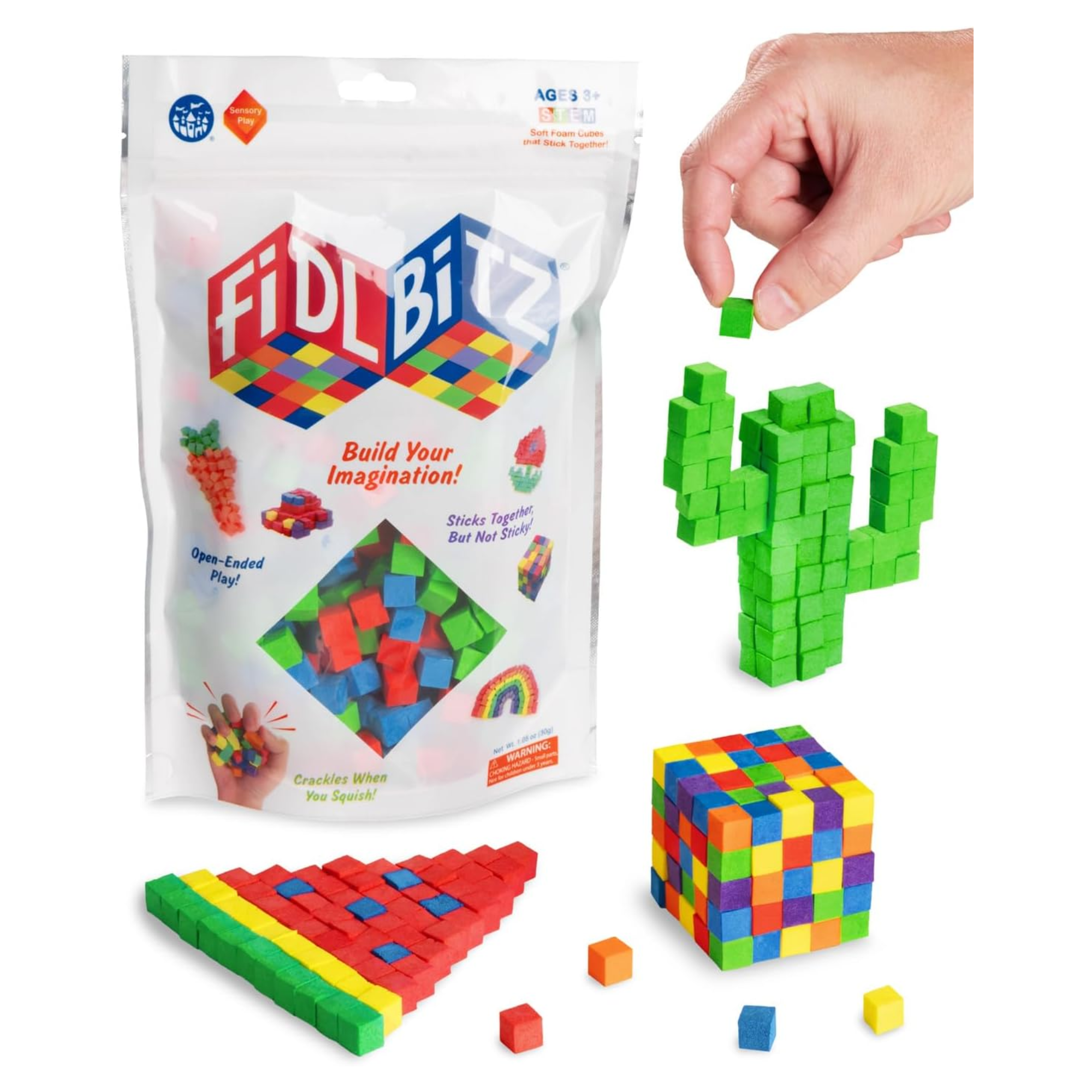 Play Visions FidlBitz - Revolutionary Cubes That Stick Together, But Not Sticky! (Bag of Bitz (Assorted Colors))