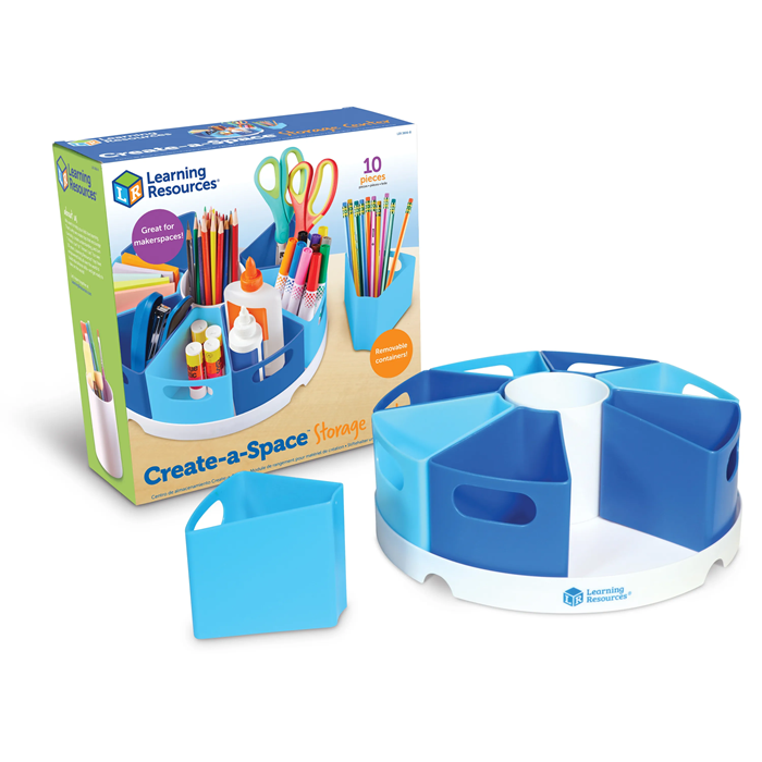 Create-A-Space Storage Center – Blue Rotating Organizer with 8 Removable Containers