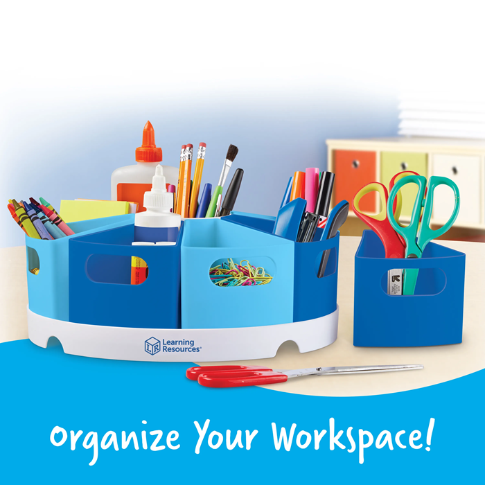 Create-A-Space Storage Center – Blue Rotating Organizer with 8 Removable Containers