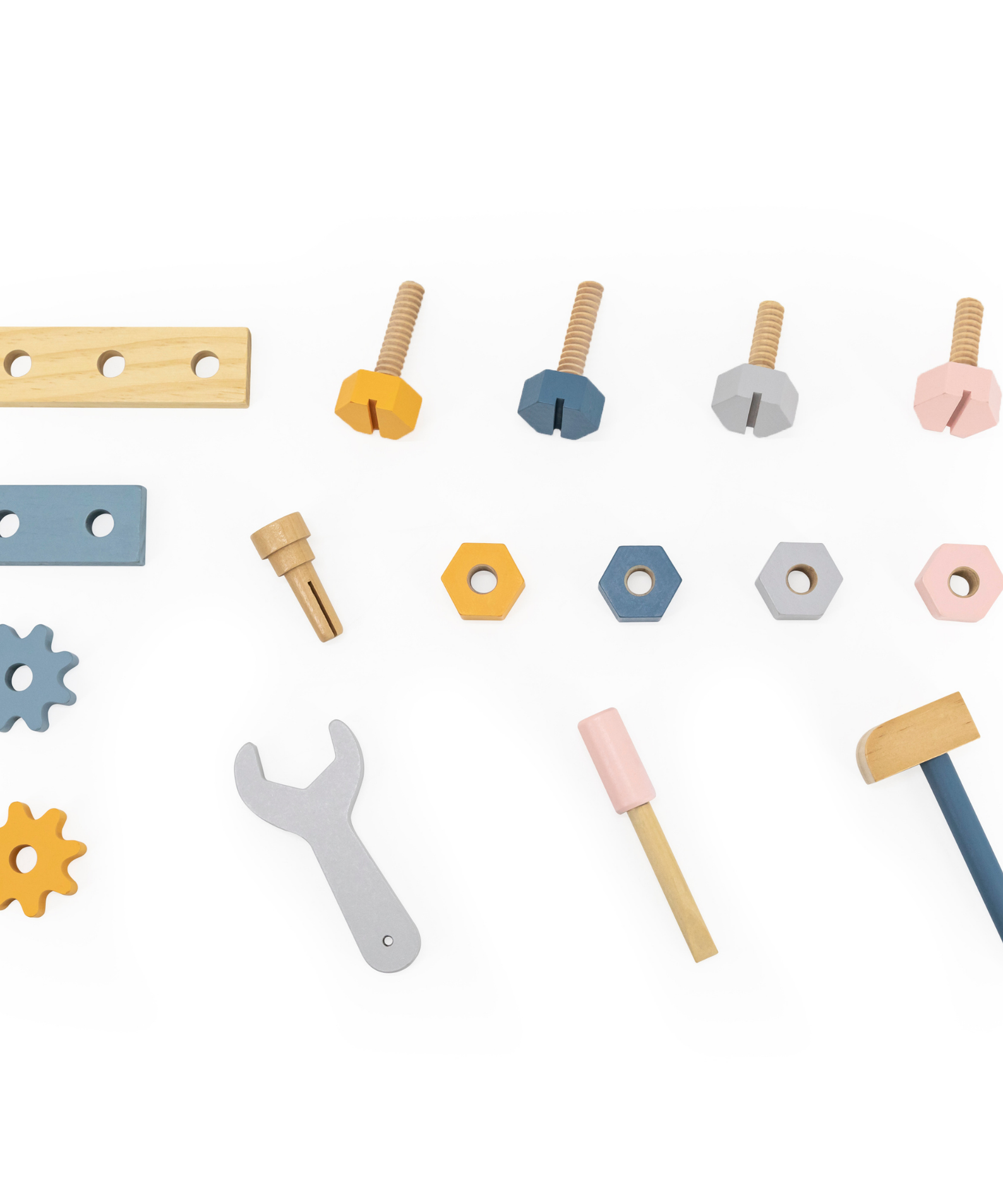 PolarB Wooden Tool Kit for Kids Aged 3 and Up  Polar Bear Themed Pretend Play Toolbox with Hammer, Wrench, Screwdriver, Bolts, Nuts, Gears, and Panels