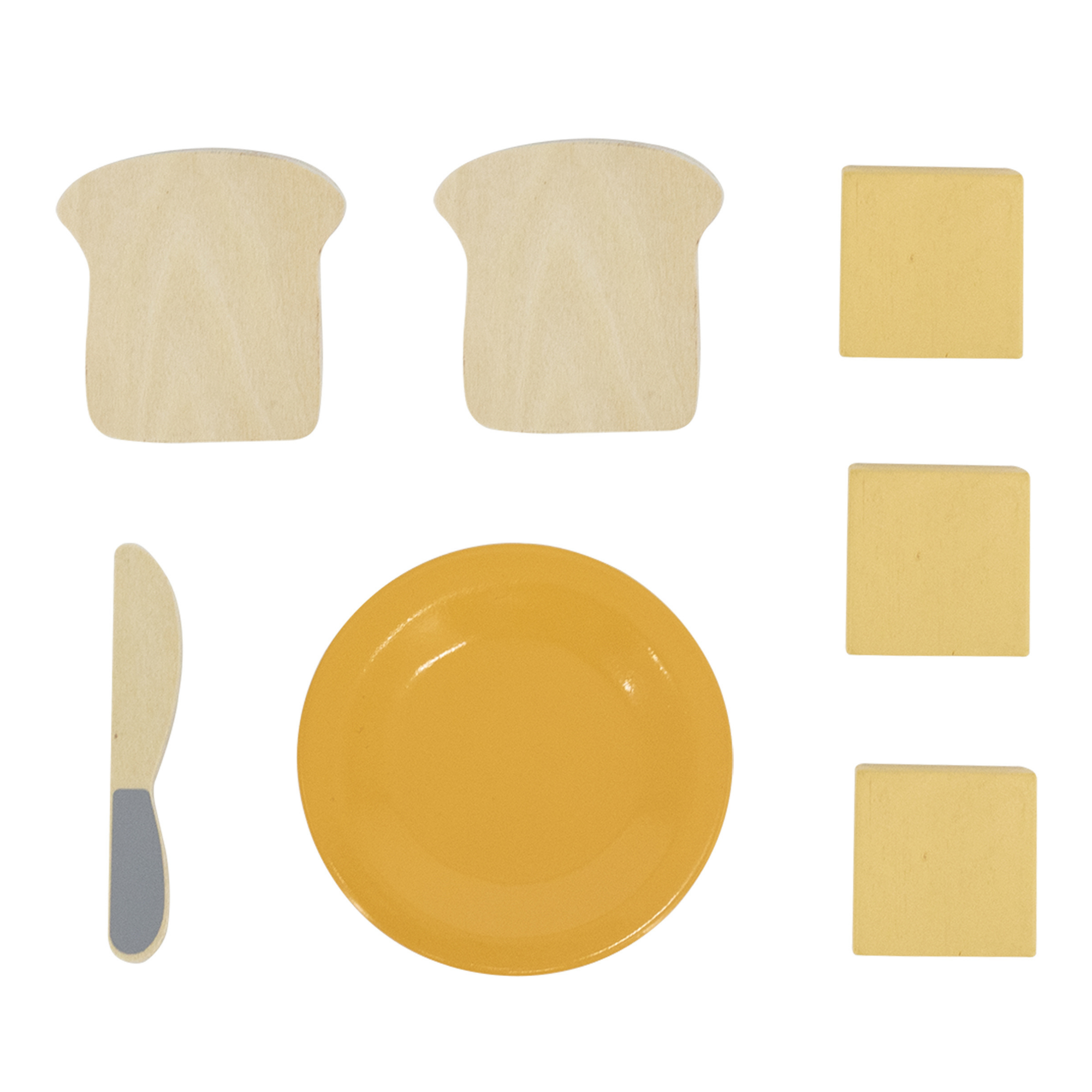 PolarB Wooden Toaster Set for Kids Aged 3 and Up  Includes Toaster, 2 Bread Slices, Plate, Knife, and Butter Pieces  Realistic Pretend Play Kitchen Toy