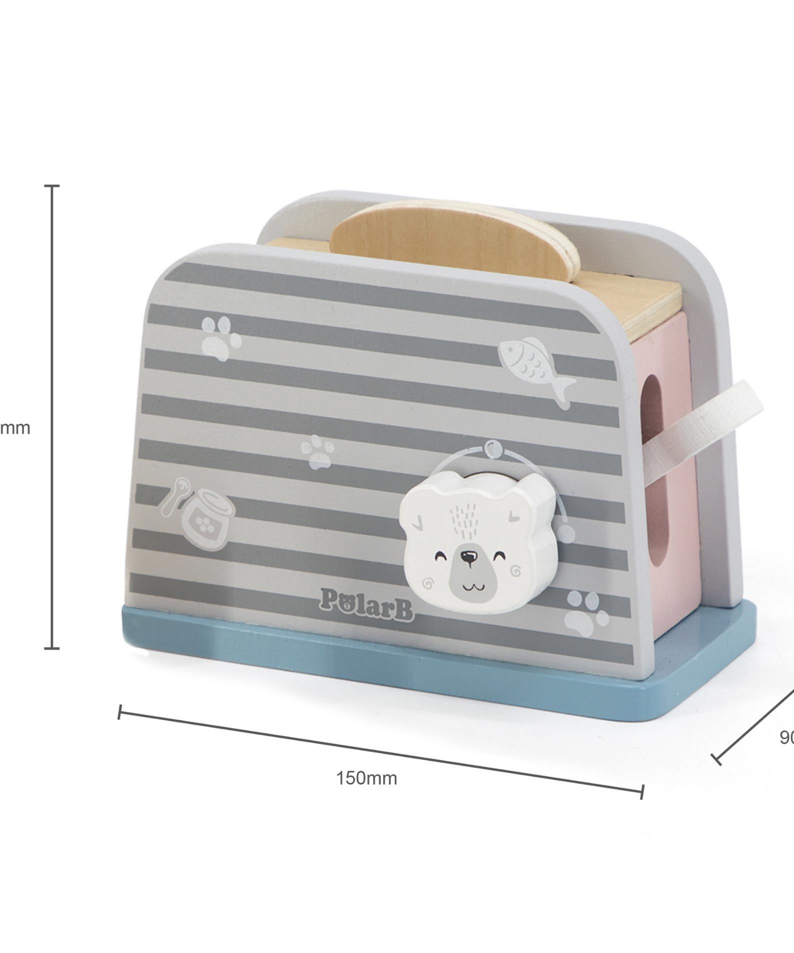 PolarB Wooden Toaster Set for Kids Aged 3 and Up  Includes Toaster, 2 Bread Slices, Plate, Knife, and Butter Pieces  Realistic Pretend Play Kitchen Toy