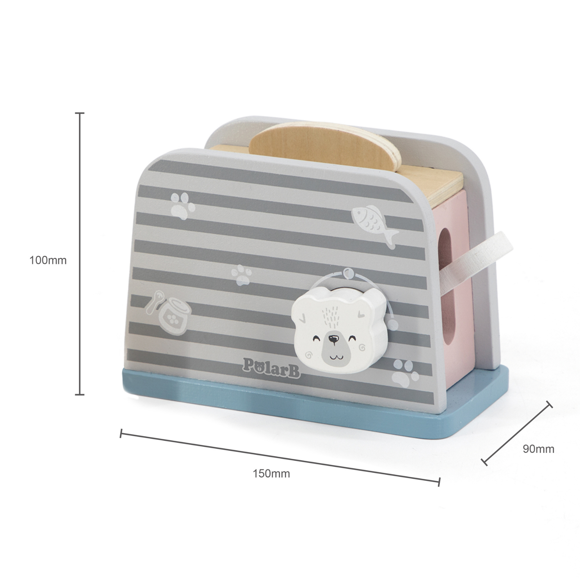 PolarB Wooden Toaster Set for Kids Aged 3 and Up  Includes Toaster, 2 Bread Slices, Plate, Knife, and Butter Pieces  Realistic Pretend Play Kitchen Toy