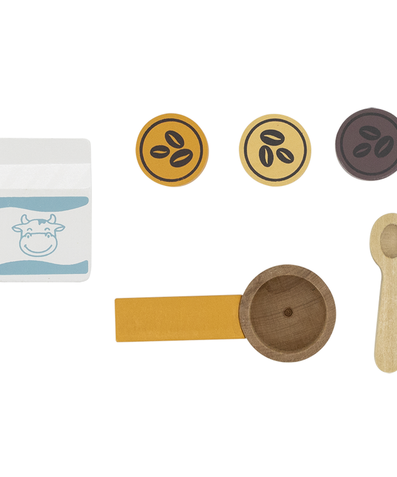 PolarB Wooden Coffee Machine Set for Kids Aged 3 and Up  Pretend Play Barista Toy with Cup, Spoon, Milk Bottle, and Coffee Beans