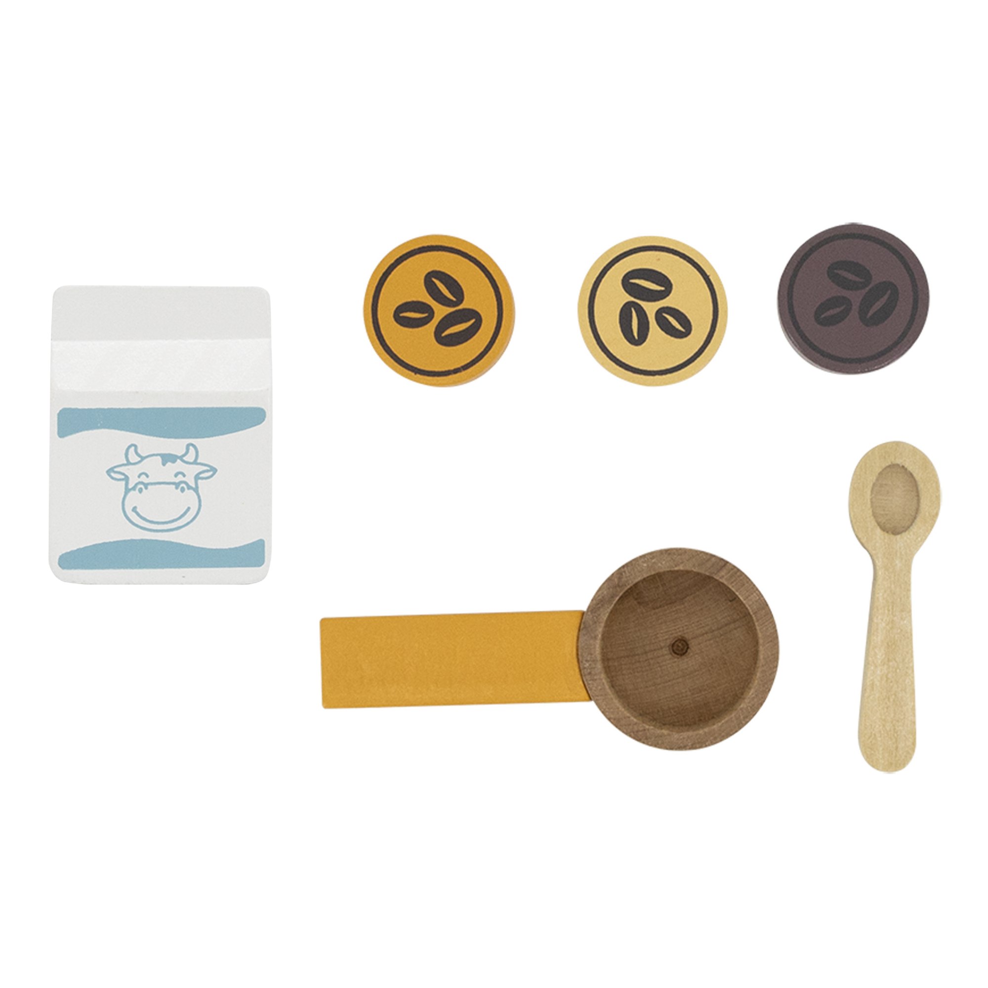 PolarB Wooden Coffee Machine Set for Kids Aged 3 and Up  Pretend Play Barista Toy with Cup, Spoon, Milk Bottle, and Coffee Beans