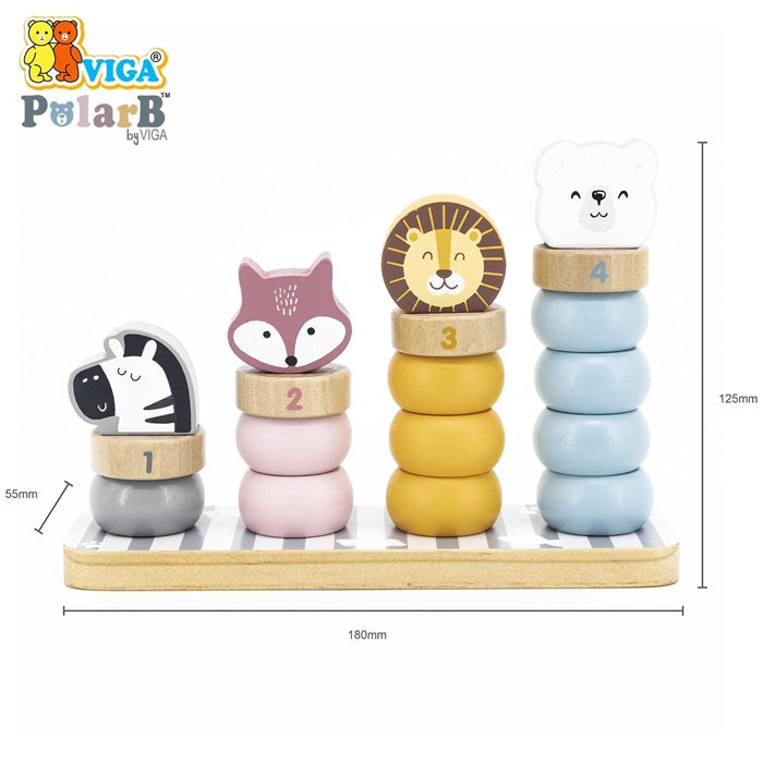 VIGA PolarB Wooden Stacking Blocks with Animal Faces  Educational Toy for Toddlers Age 24 Months+