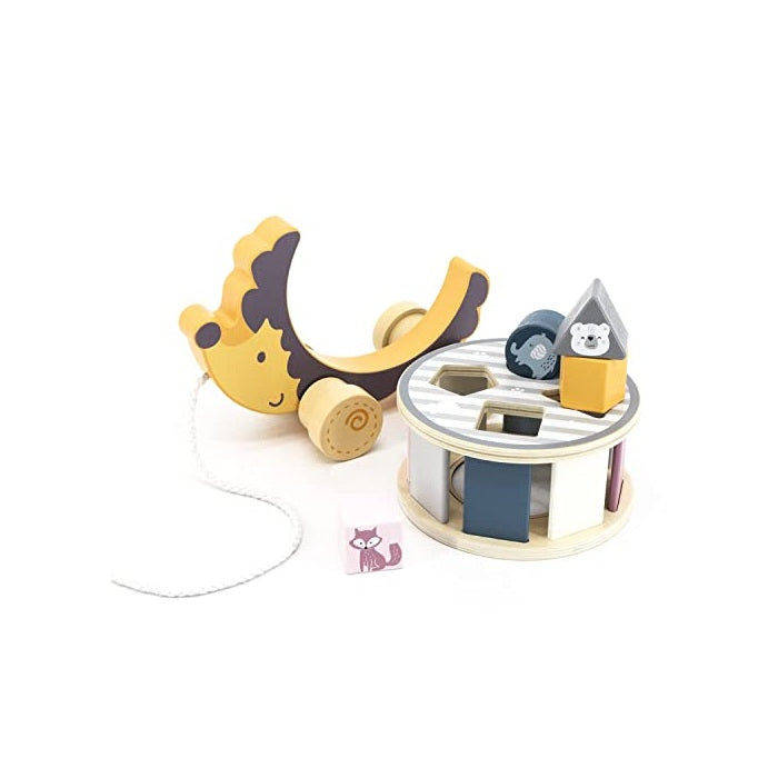 PolarB Wooden Hedgehog with Sorting Wheel | 2-in-1 Pull-Along and Shape Sorting Toy for Kids Age 2+