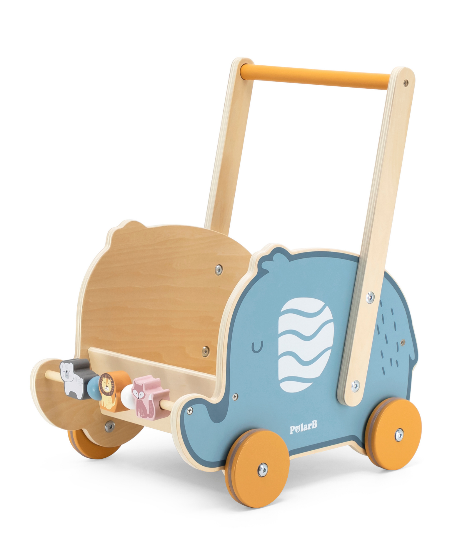 PolarB Doll Buggy Elephant Toddler Walker, Push Toy for Dolls and Plush Toys, Sturdy Plastic Construction with Clicking Wheels, For Ages 12 Months and Up