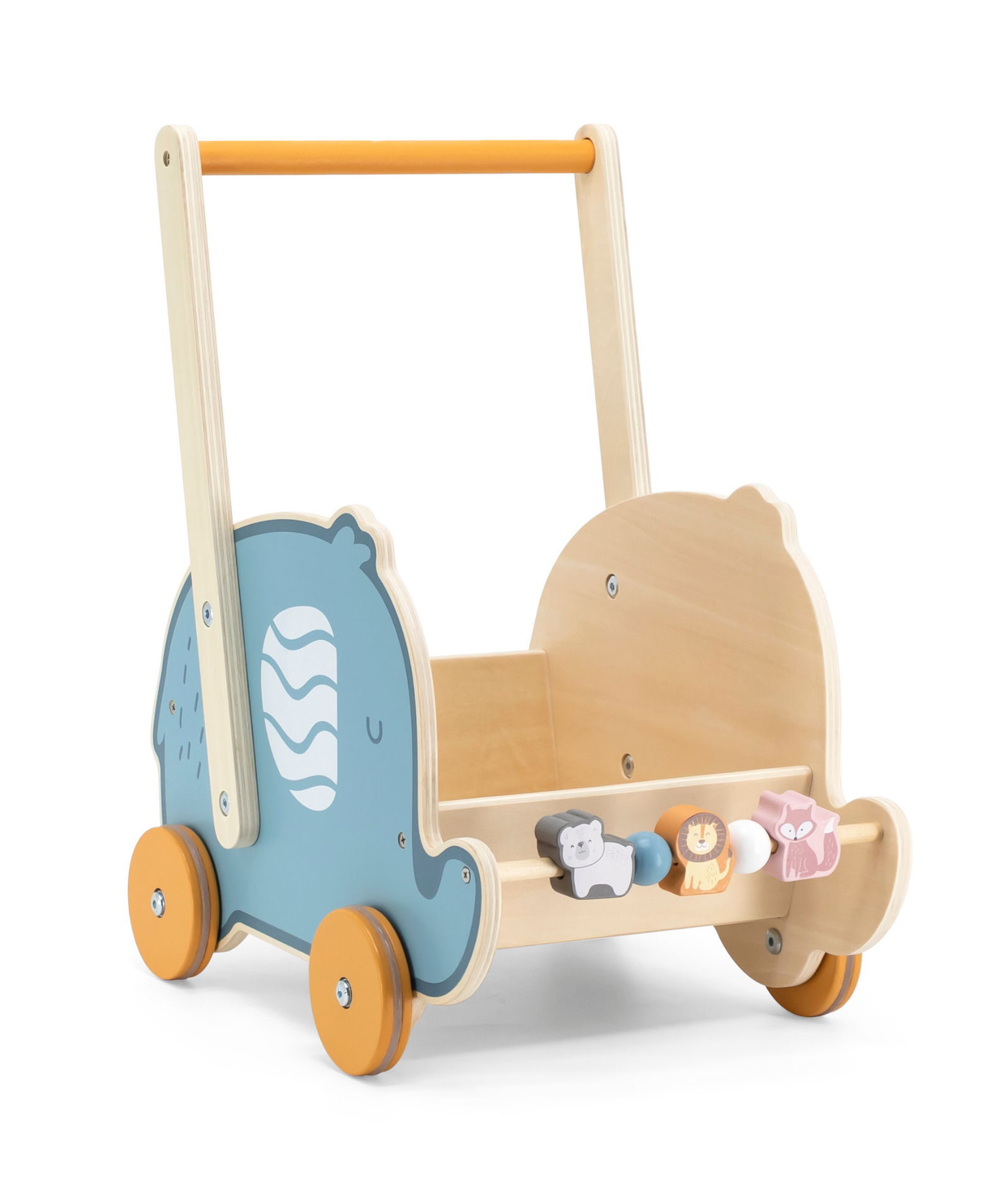 PolarB Doll Buggy Elephant Toddler Walker, Push Toy for Dolls and Plush Toys, Sturdy Plastic Construction with Clicking Wheels, For Ages 12 Months and Up