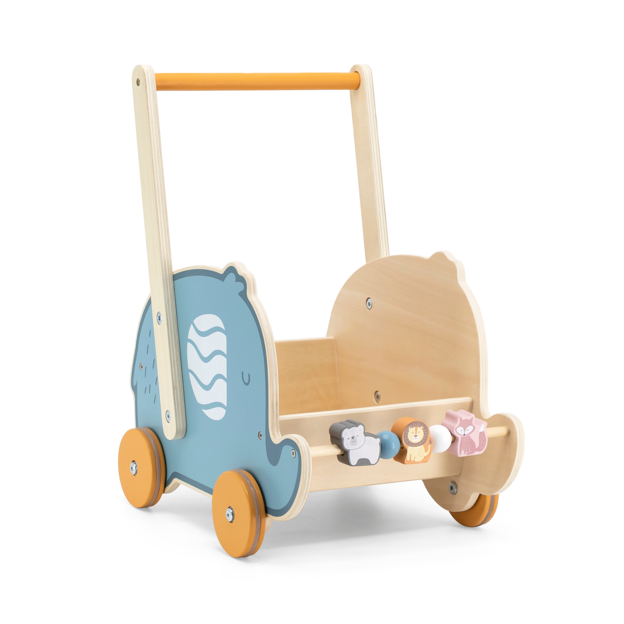 PolarB Doll Buggy Elephant Toddler Walker, Push Toy for Dolls and Plush Toys, Sturdy Plastic Construction with Clicking Wheels, For Ages 12 Months and Up