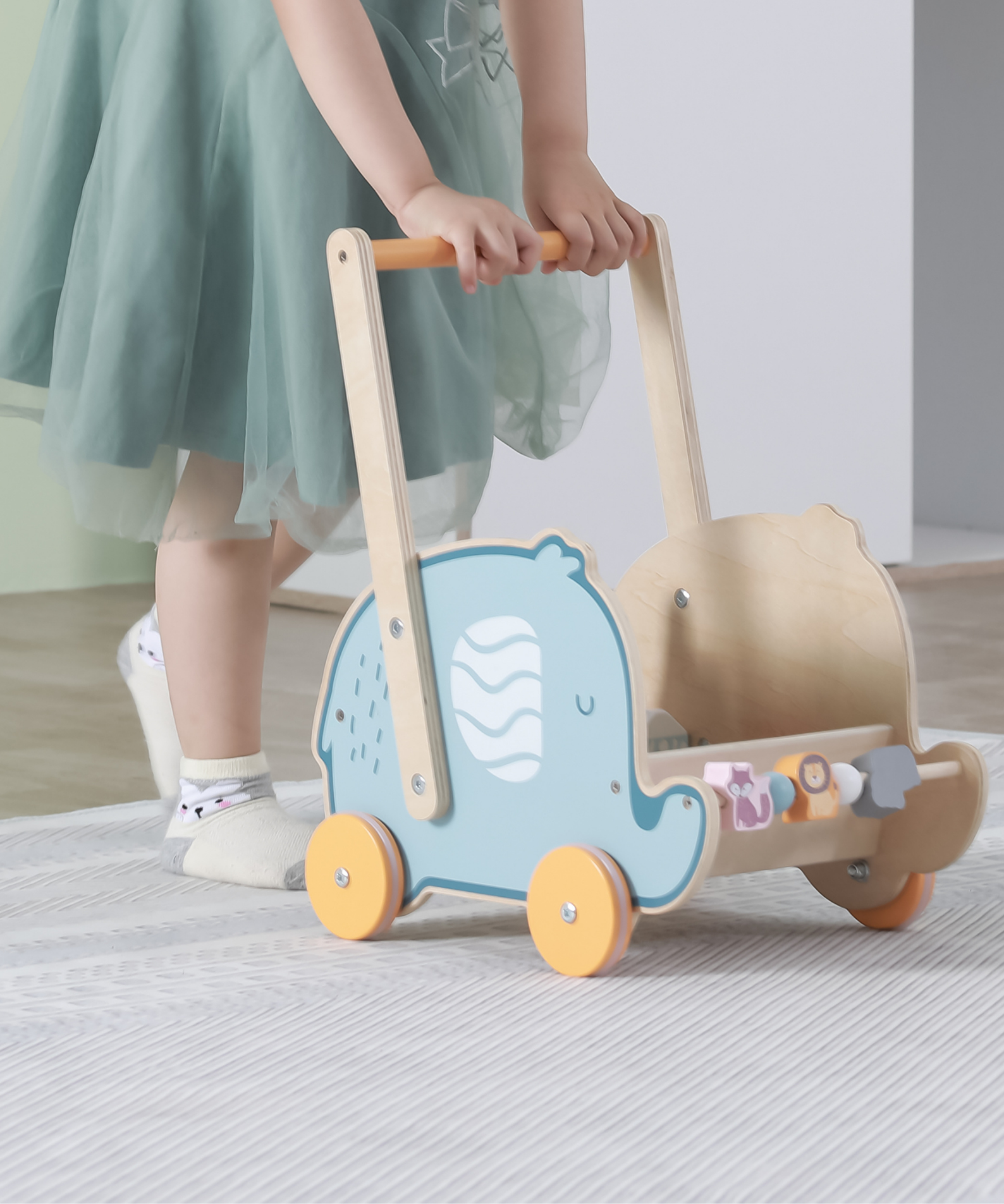 PolarB Doll Buggy Elephant Toddler Walker, Push Toy for Dolls and Plush Toys, Sturdy Plastic Construction with Clicking Wheels, For Ages 12 Months and Up