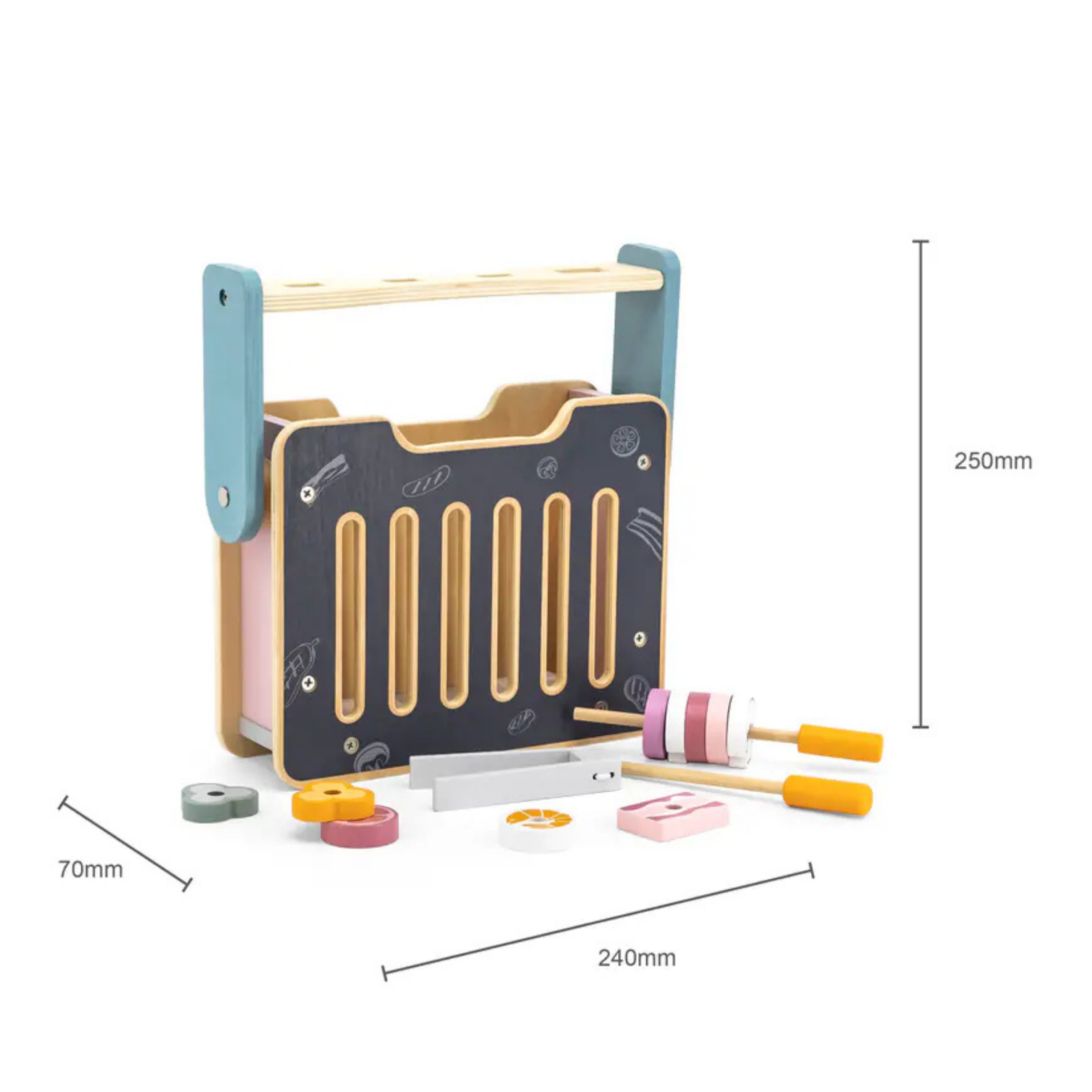 PolarB Foldable Wooden Stove and BBQ Toy for Kids Aged 2 and Up  2-in-1 Kitchen and Barbecue Playset with Utensils and Food Pieces