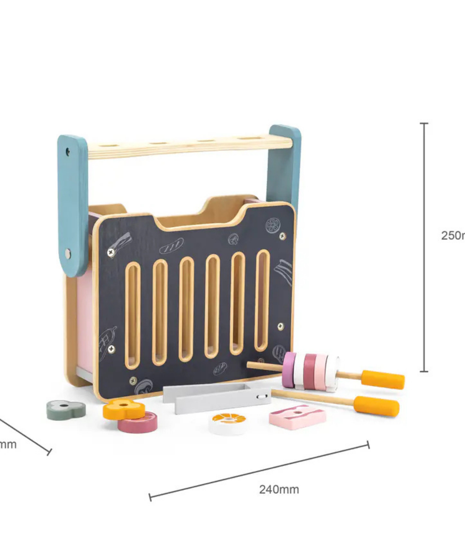 PolarB Foldable Wooden Stove and BBQ Toy for Kids Aged 2 and Up  2-in-1 Kitchen and Barbecue Playset with Utensils and Food Pieces