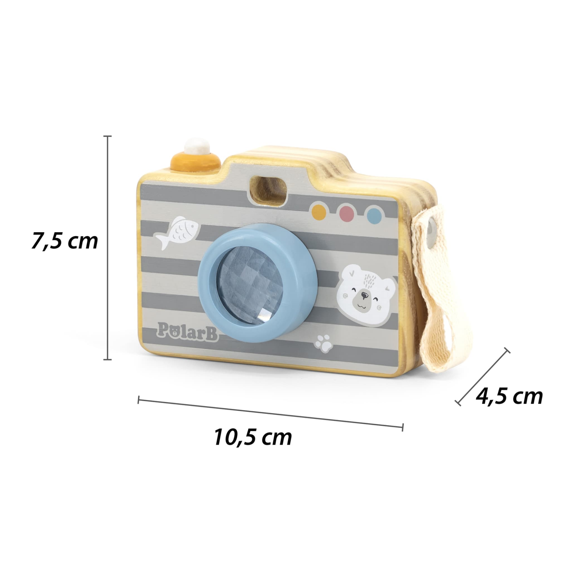 PolarB Wooden Camera Toy with Kaleidoscope for Toddlers Aged 2 and Up  Durable, Educational Roleplay Toy to Develop Creativity and Motor Skills