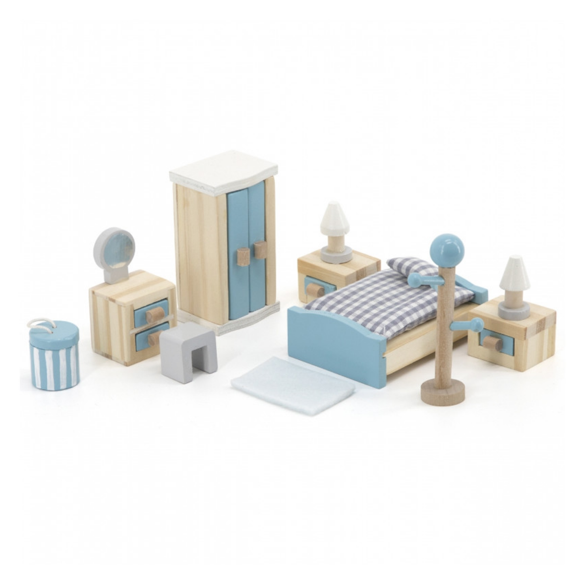 PolarB Wooden Main Bedroom Dollhouse Furniture Set for Children Ages 3 and Up  20-Piece Roleplay Toy to Develop Imagination and Social Skills