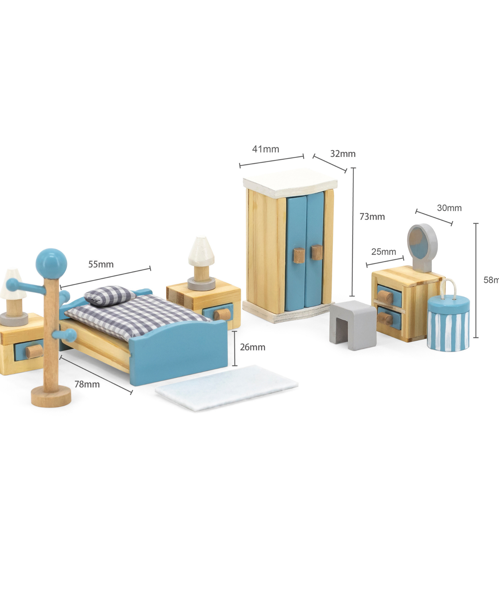 PolarB Wooden Main Bedroom Dollhouse Furniture Set for Children Ages 3 and Up  20-Piece Roleplay Toy to Develop Imagination and Social Skills