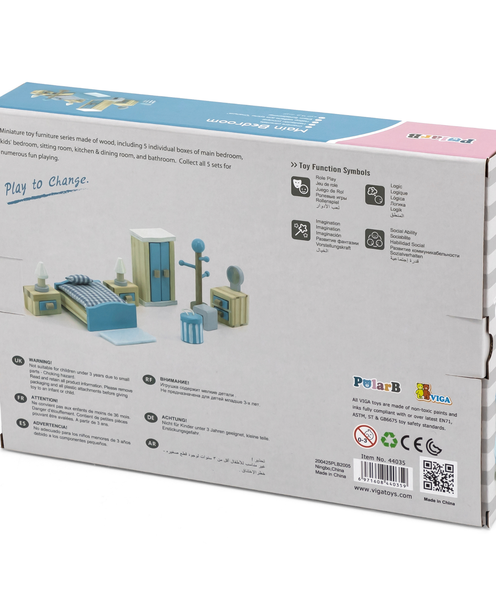 PolarB Wooden Main Bedroom Dollhouse Furniture Set for Children Ages 3 and Up  20-Piece Roleplay Toy to Develop Imagination and Social Skills