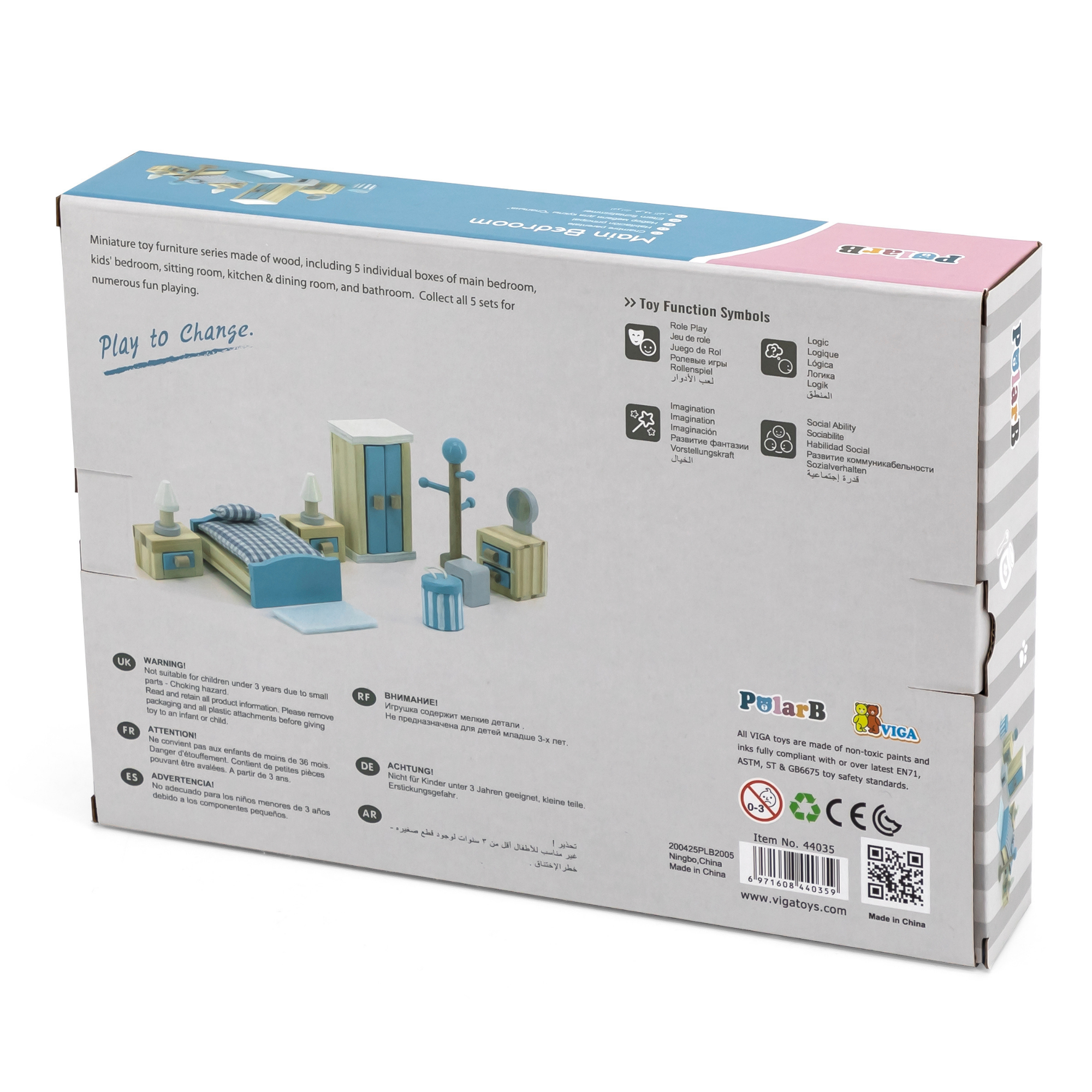 PolarB Wooden Main Bedroom Dollhouse Furniture Set for Children Ages 3 and Up  20-Piece Roleplay Toy to Develop Imagination and Social Skills