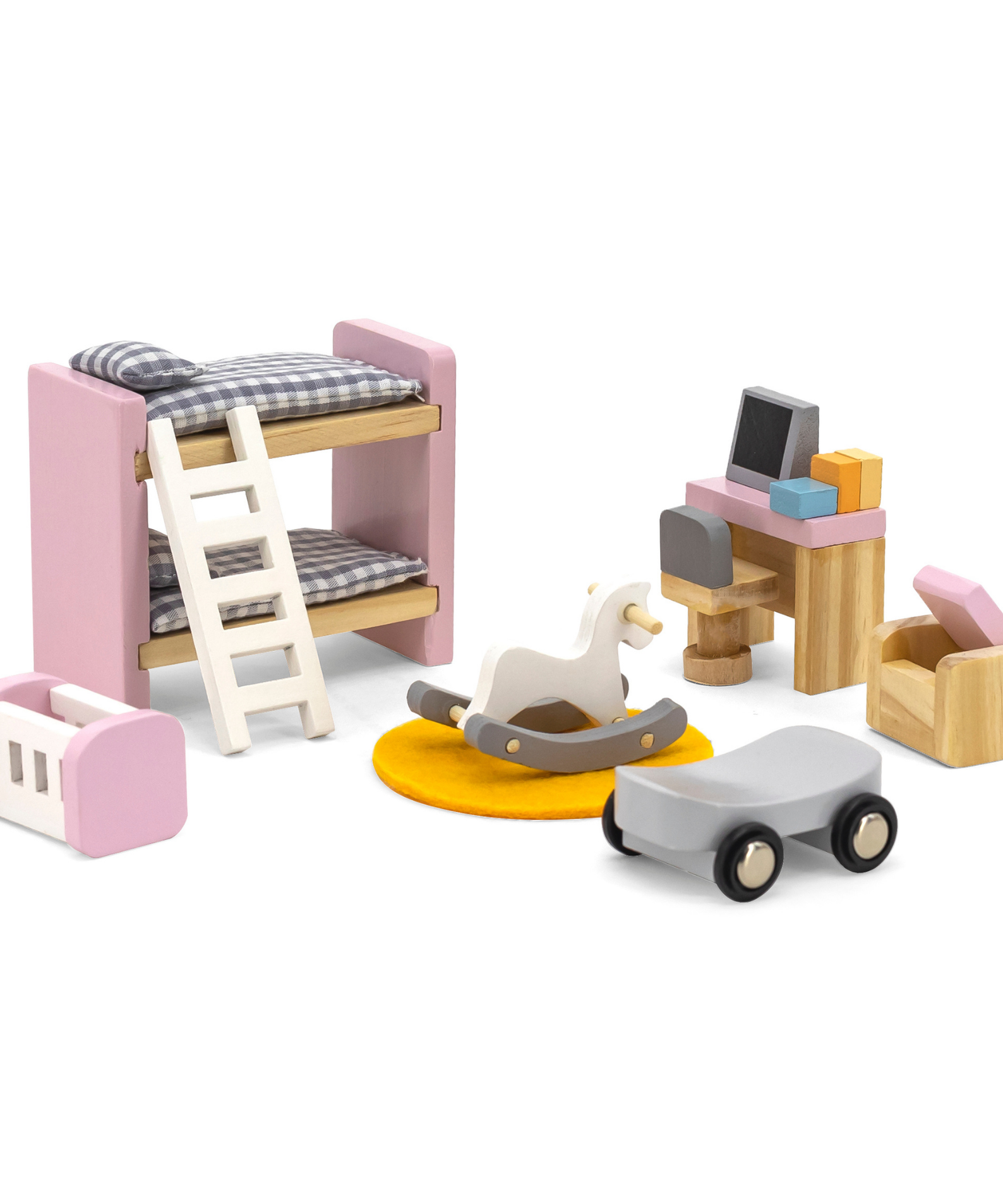 PolarB Wooden Kids' Bedroom Dollhouse Furniture Set for Ages 3 and Up  17-Piece Roleplay Toy to Boost Imagination and Social Skills