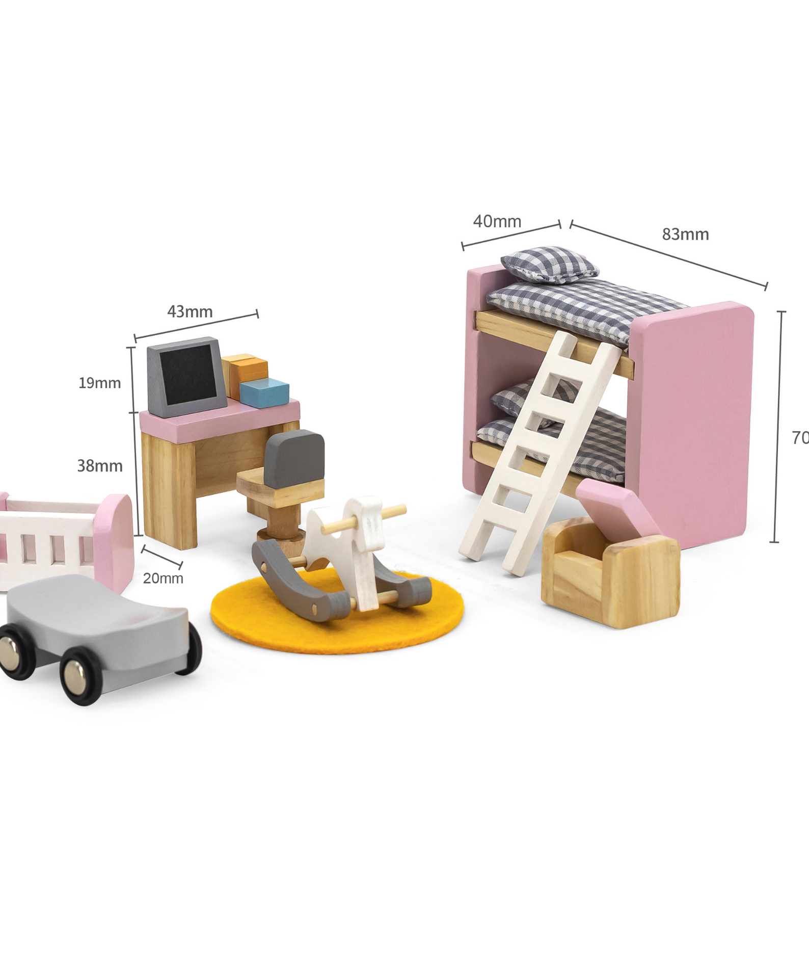 PolarB Wooden Kids' Bedroom Dollhouse Furniture Set for Ages 3 and Up  17-Piece Roleplay Toy to Boost Imagination and Social Skills