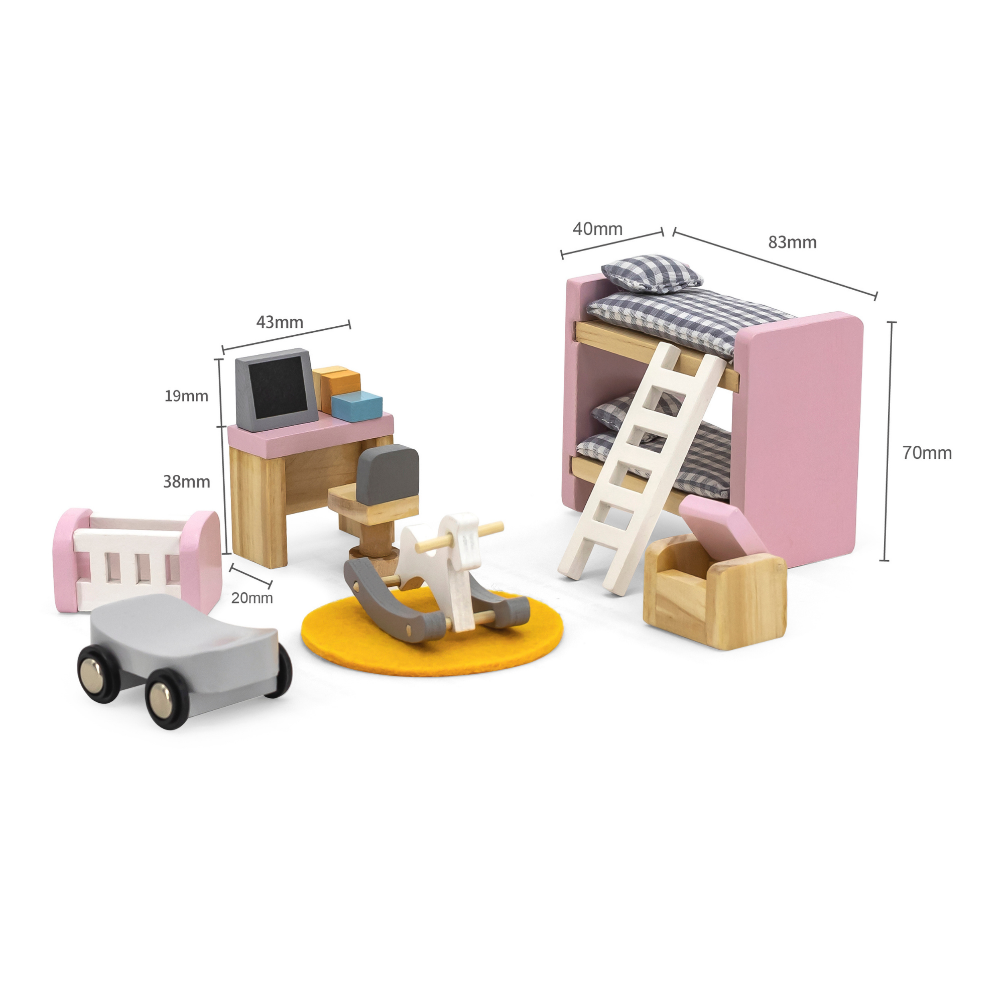 PolarB Wooden Kids' Bedroom Dollhouse Furniture Set for Ages 3 and Up  17-Piece Roleplay Toy to Boost Imagination and Social Skills