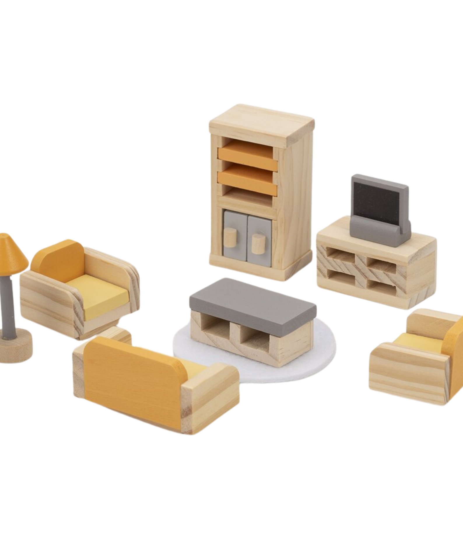 PolarB Wooden Sitting Room Dollhouse Furniture Set for Ages 3 and Up  15-Piece Roleplay Toy to Inspire Creativity and Social Skills