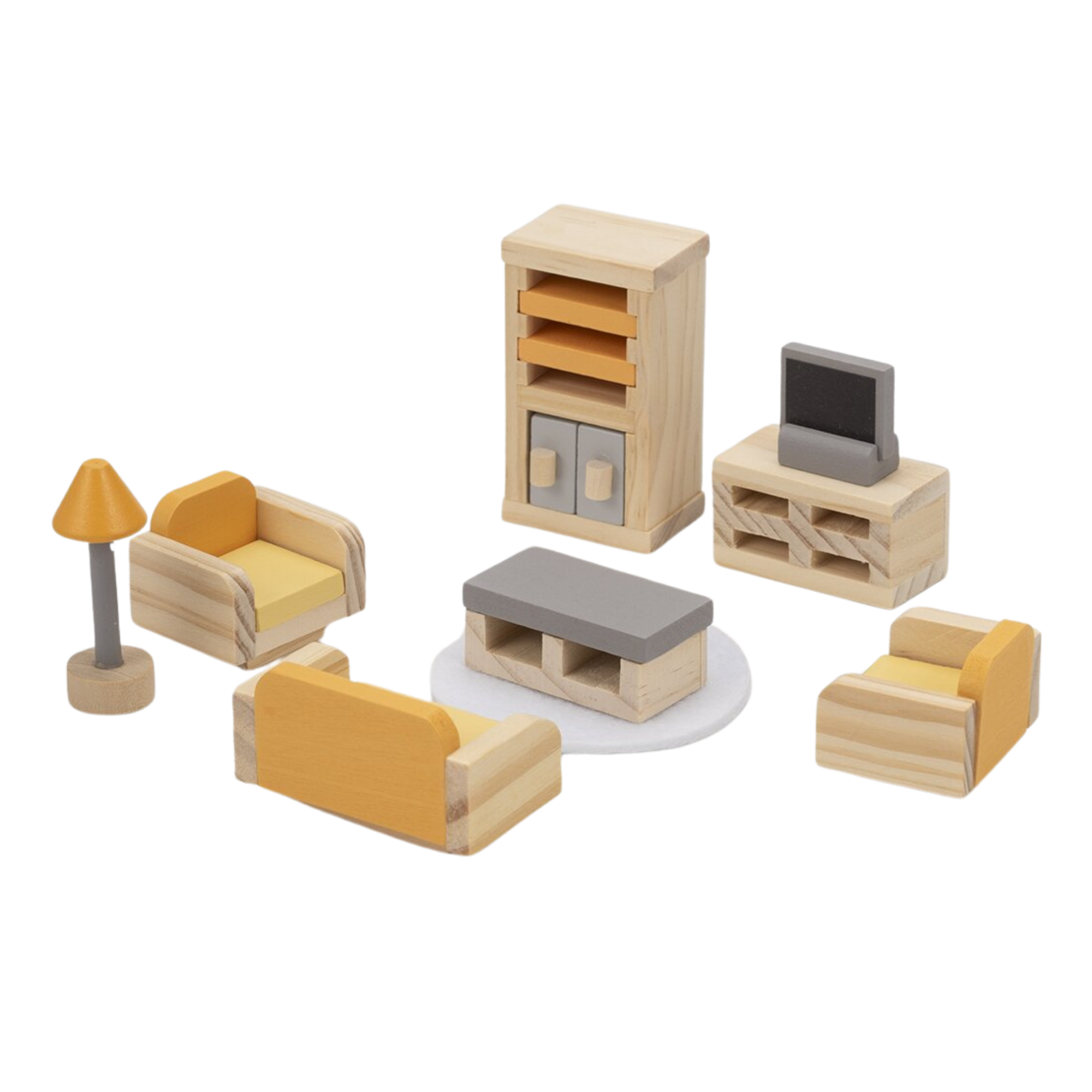 PolarB Wooden Sitting Room Dollhouse Furniture Set for Ages 3 and Up  15-Piece Roleplay Toy to Inspire Creativity and Social Skills