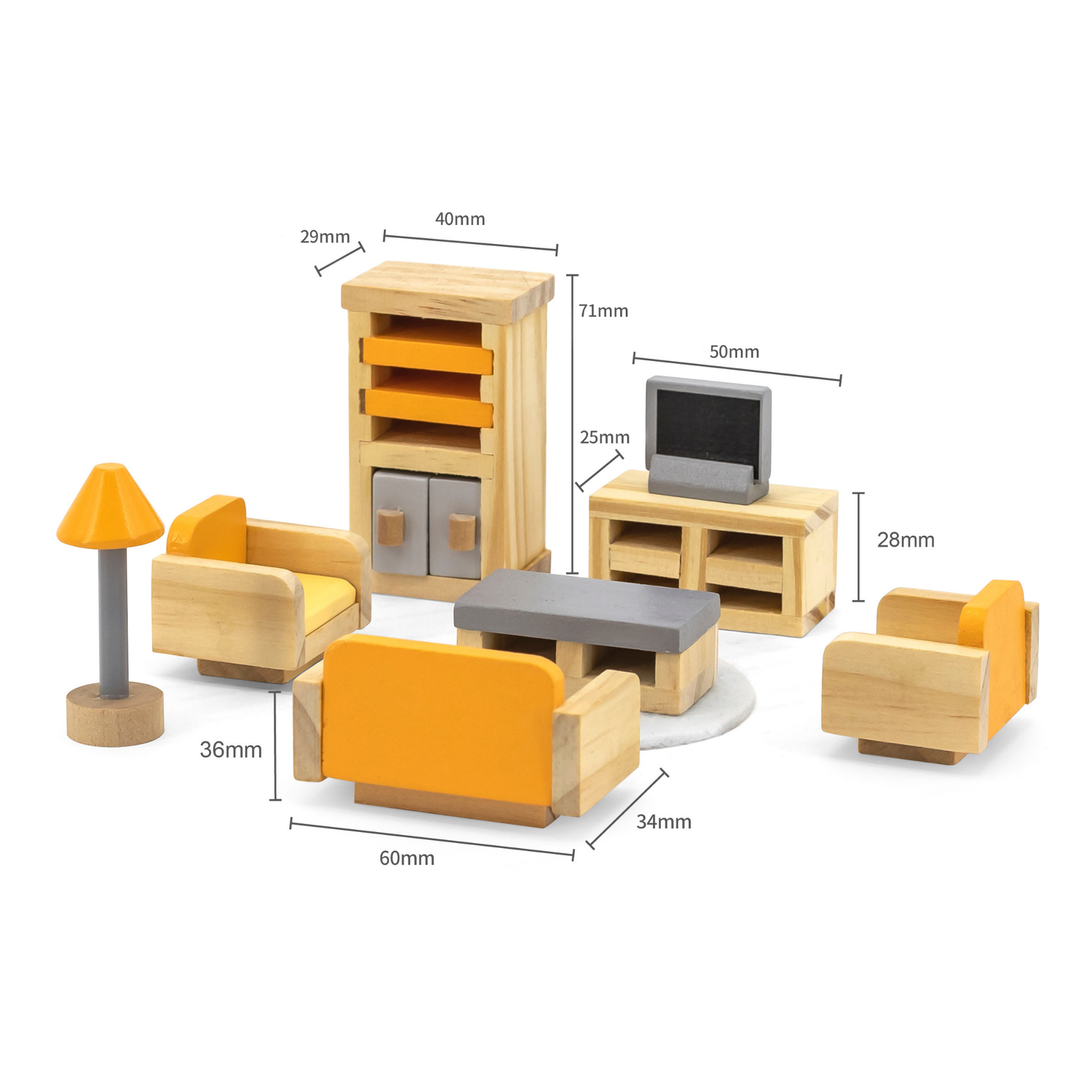 PolarB Wooden Sitting Room Dollhouse Furniture Set for Ages 3 and Up  15-Piece Roleplay Toy to Inspire Creativity and Social Skills