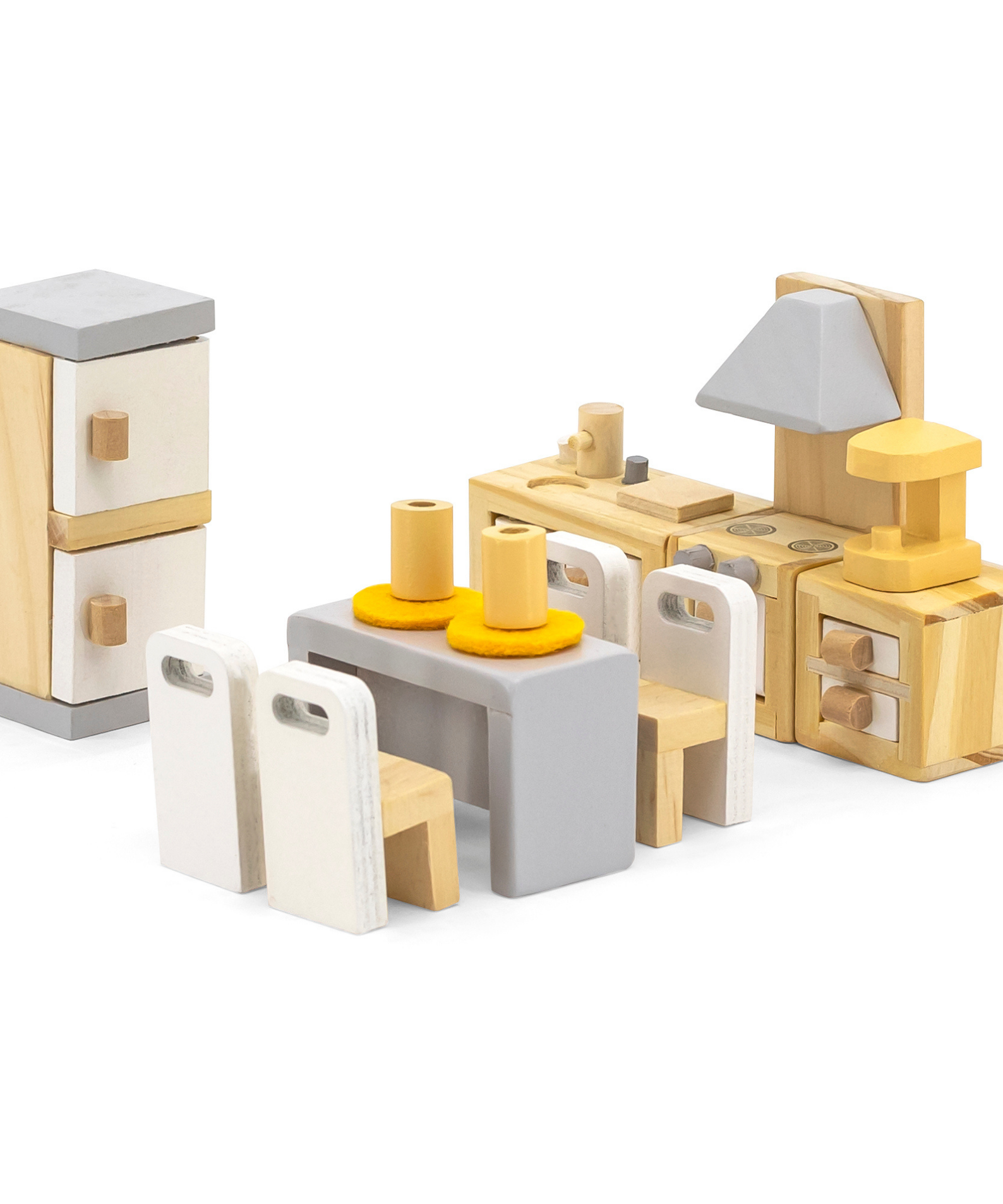 PolarB Wooden Kitchen and Dining Room Dollhouse Furniture Set for Ages 3 and Up  16-Piece Roleplay Toy to Inspire Creativity and Social Skills