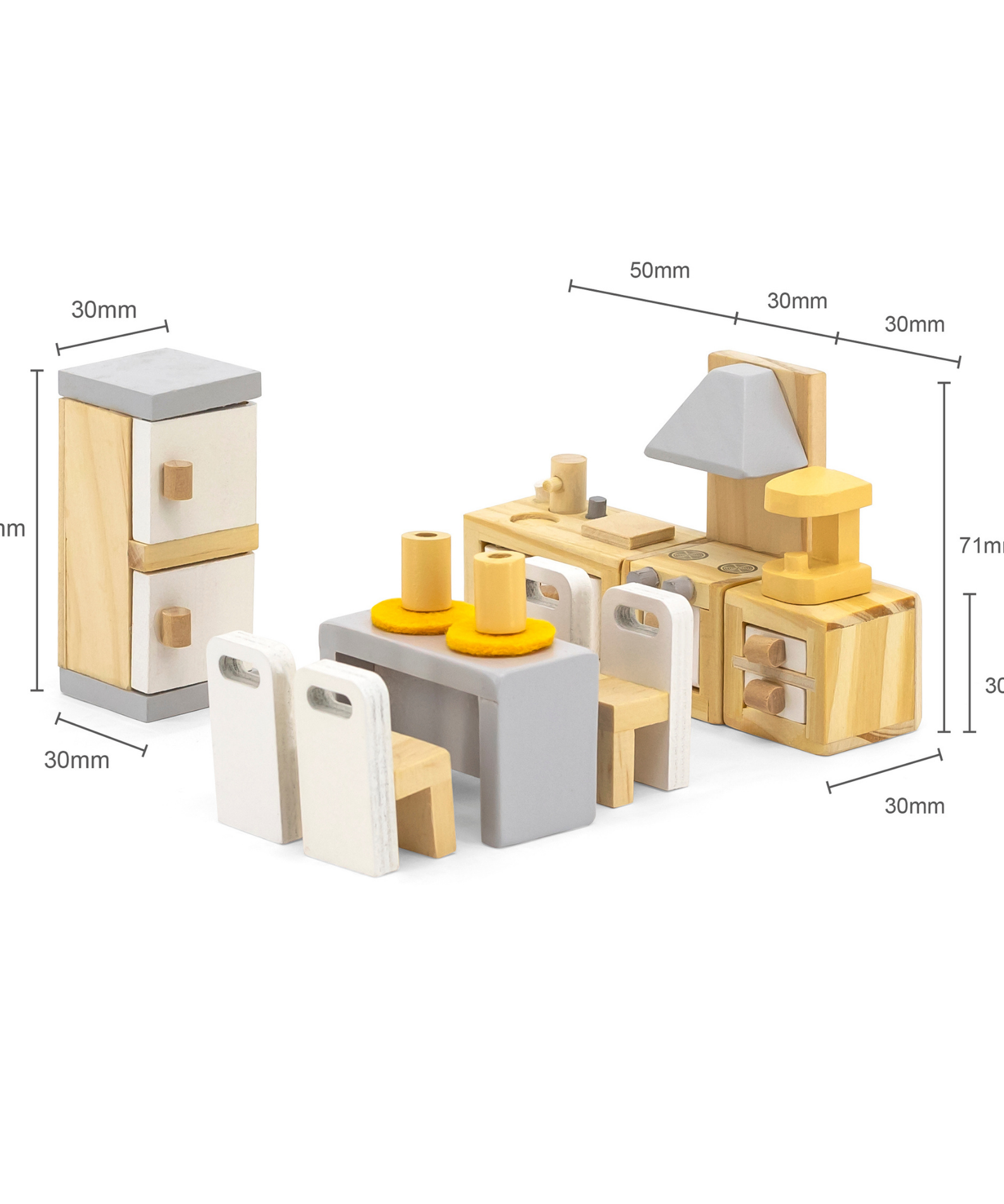 PolarB Wooden Kitchen and Dining Room Dollhouse Furniture Set for Ages 3 and Up  16-Piece Roleplay Toy to Inspire Creativity and Social Skills