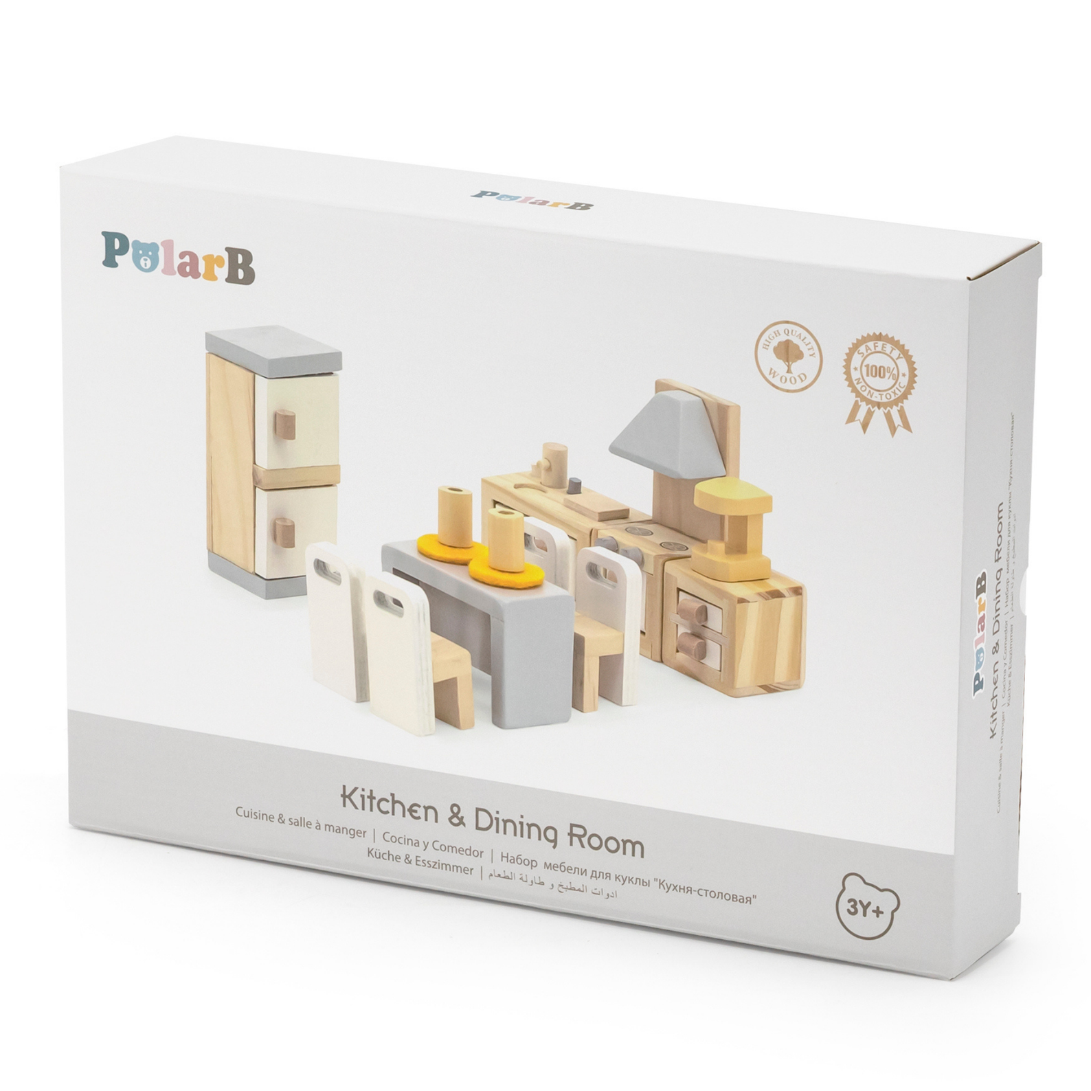 PolarB Wooden Kitchen and Dining Room Dollhouse Furniture Set for Ages 3 and Up  16-Piece Roleplay Toy to Inspire Creativity and Social Skills