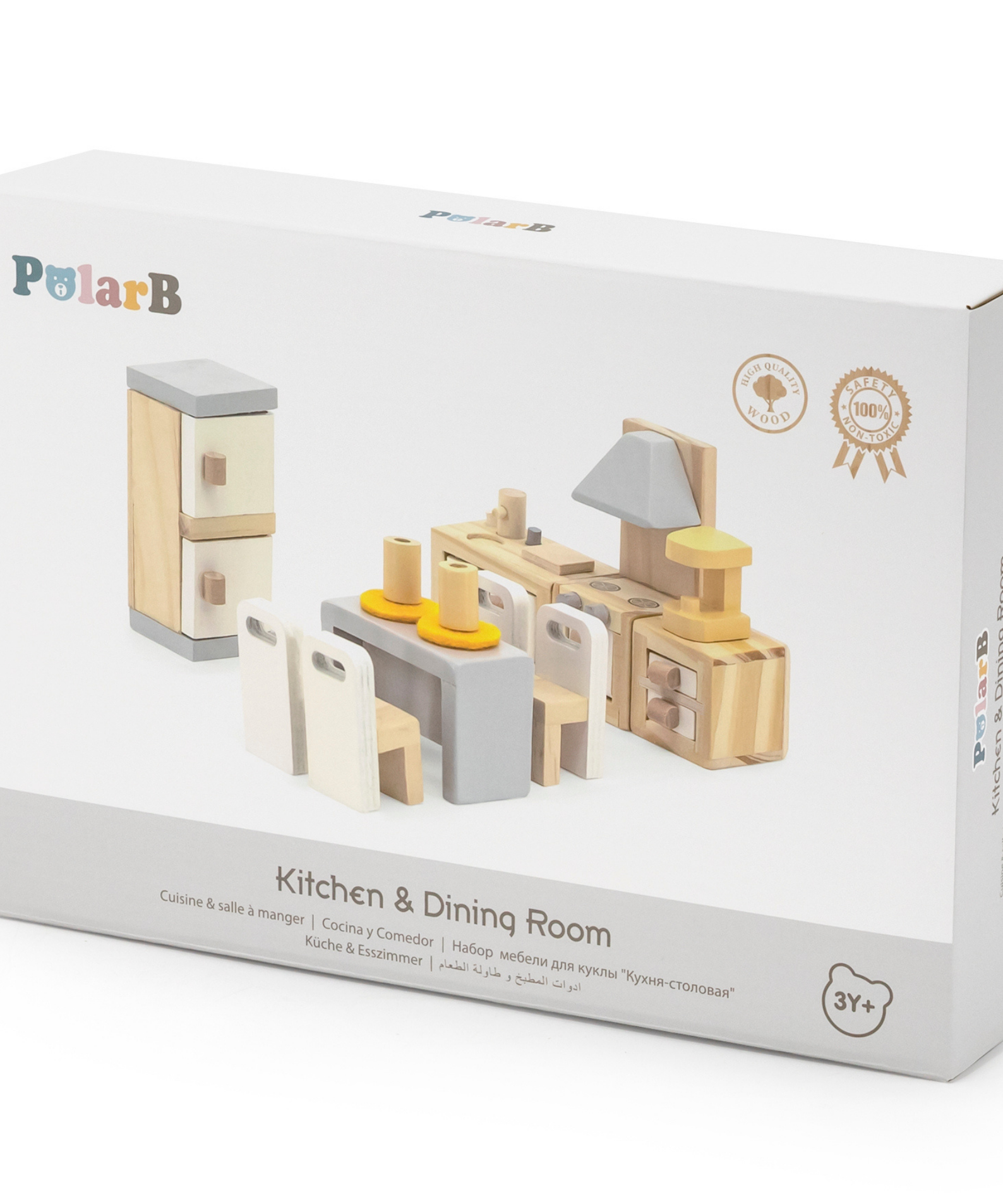 PolarB Wooden Kitchen and Dining Room Dollhouse Furniture Set for Ages 3 and Up  16-Piece Roleplay Toy to Inspire Creativity and Social Skills