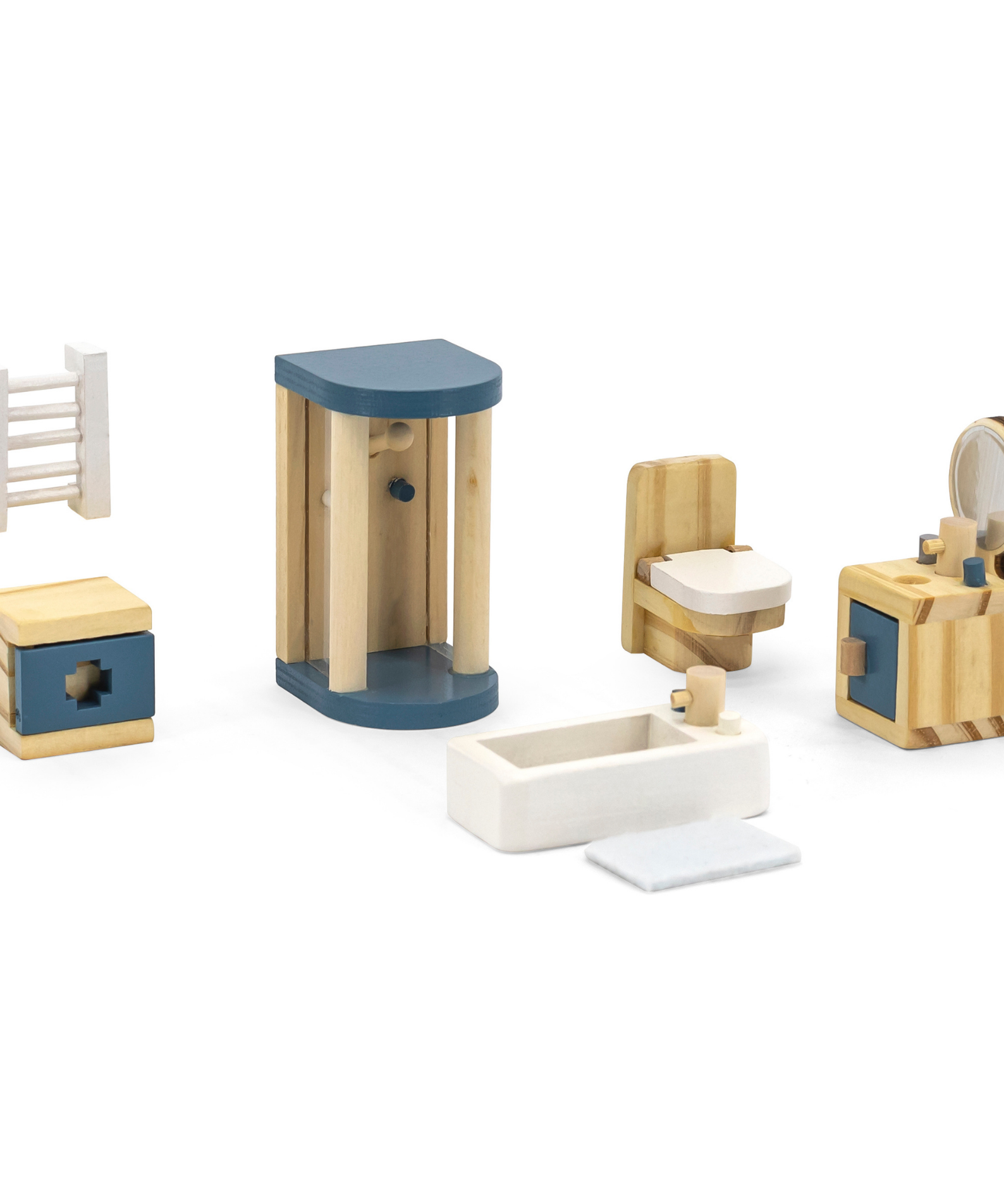 PolarB Wooden Toilet and Bathroom Dollhouse Furniture Set for Ages 3 and Up  8-Piece Roleplay Toy to Inspire Creativity and Social Skills