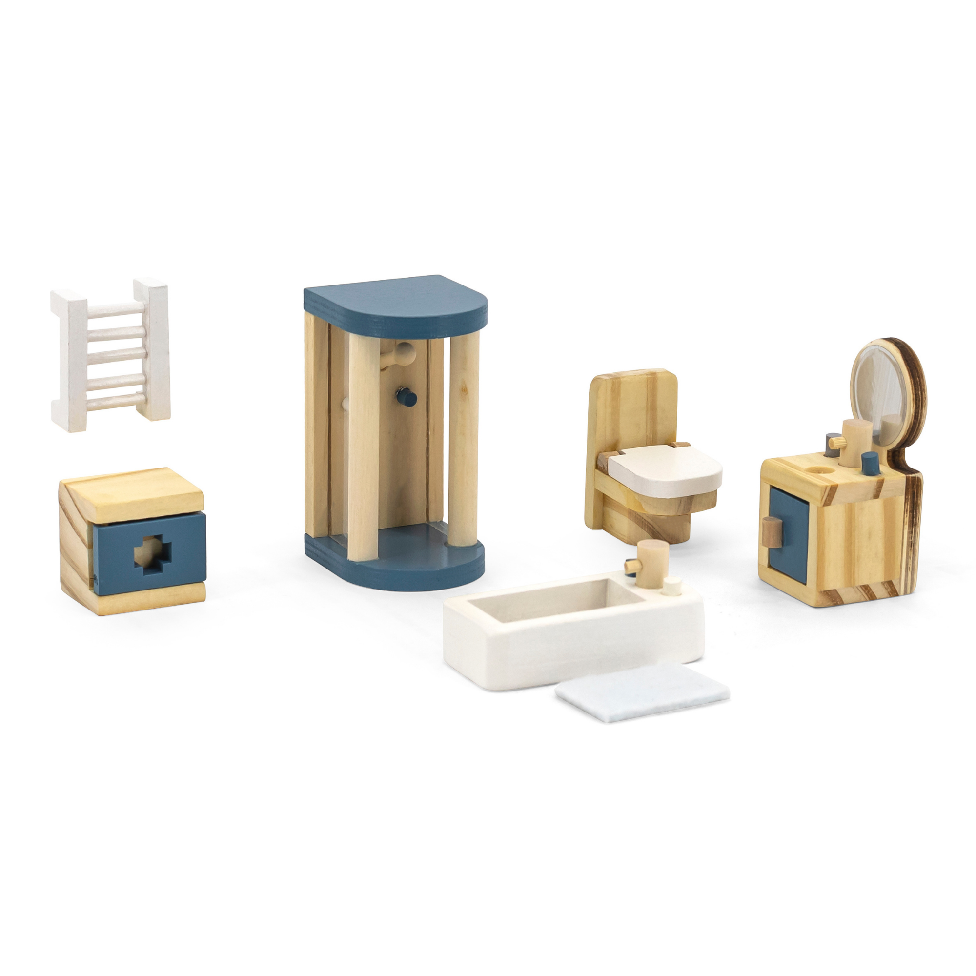 PolarB Wooden Toilet and Bathroom Dollhouse Furniture Set for Ages 3 and Up  8-Piece Roleplay Toy to Inspire Creativity and Social Skills