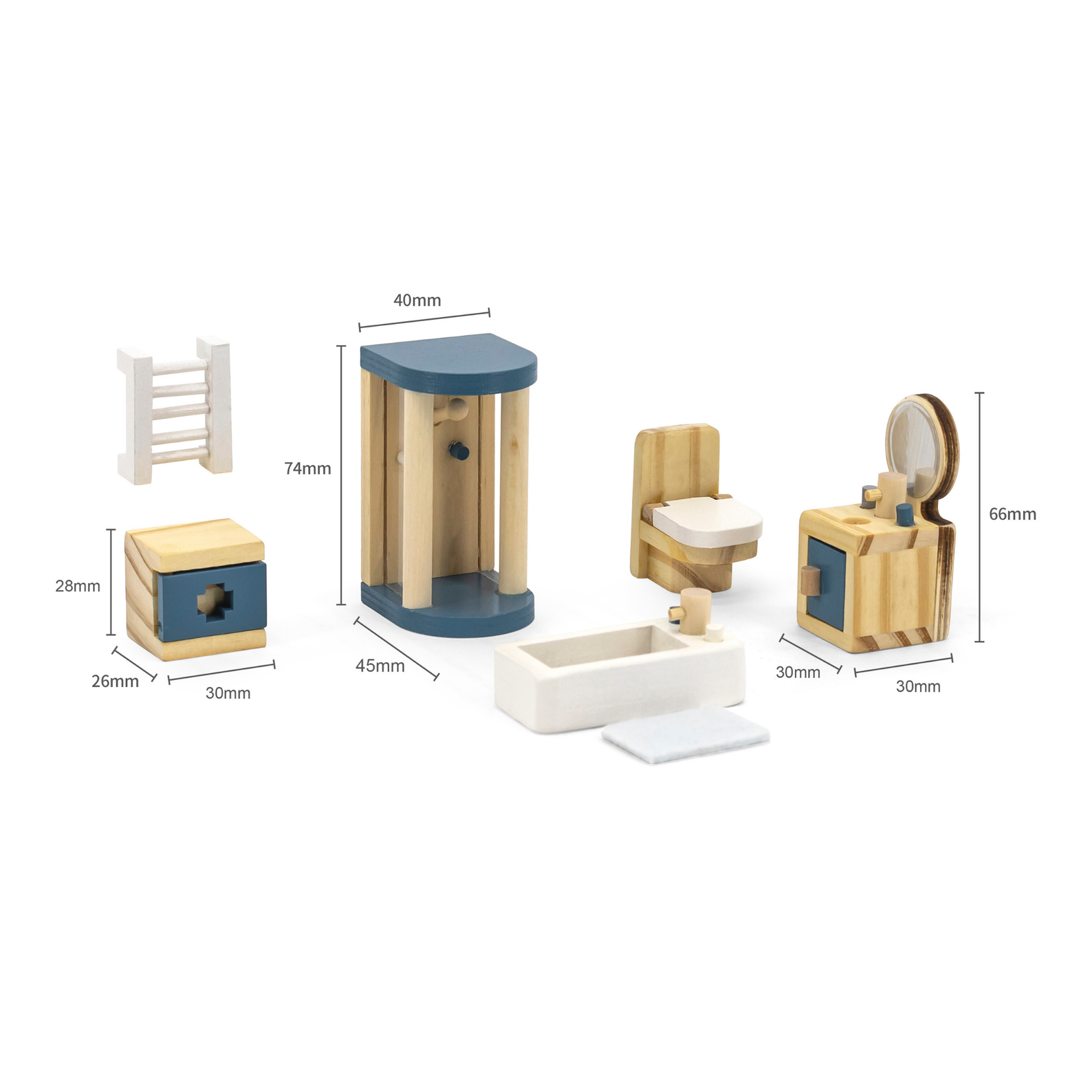 PolarB Wooden Toilet and Bathroom Dollhouse Furniture Set for Ages 3 and Up  8-Piece Roleplay Toy to Inspire Creativity and Social Skills