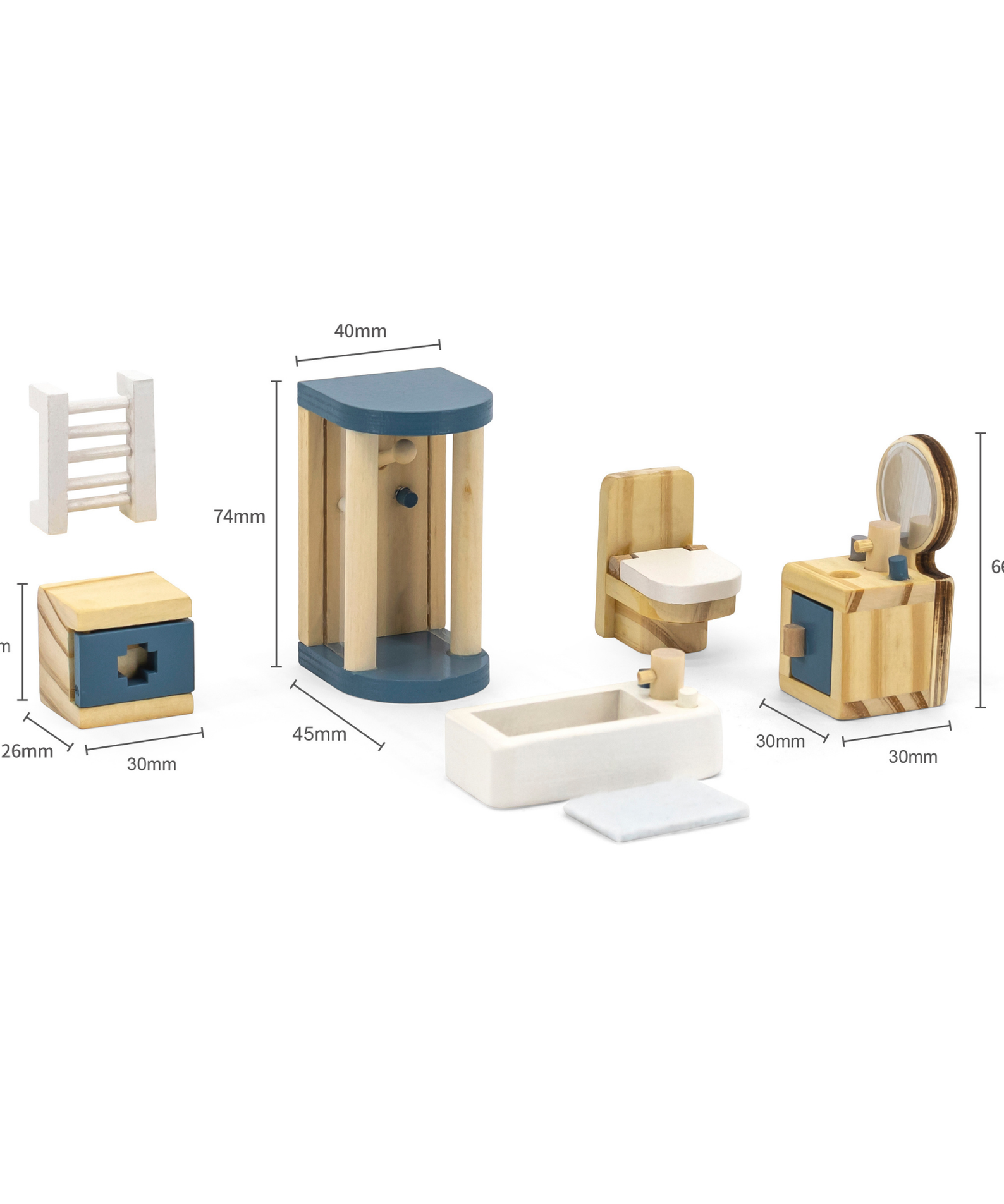 PolarB Wooden Toilet and Bathroom Dollhouse Furniture Set for Ages 3 and Up  8-Piece Roleplay Toy to Inspire Creativity and Social Skills