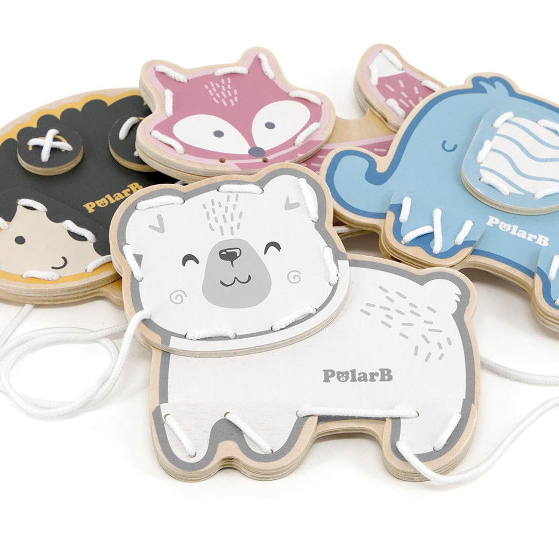 PolarB 3D Animal Friends Lacing & Sewing Set – Fine Motor Skills Educational Toy