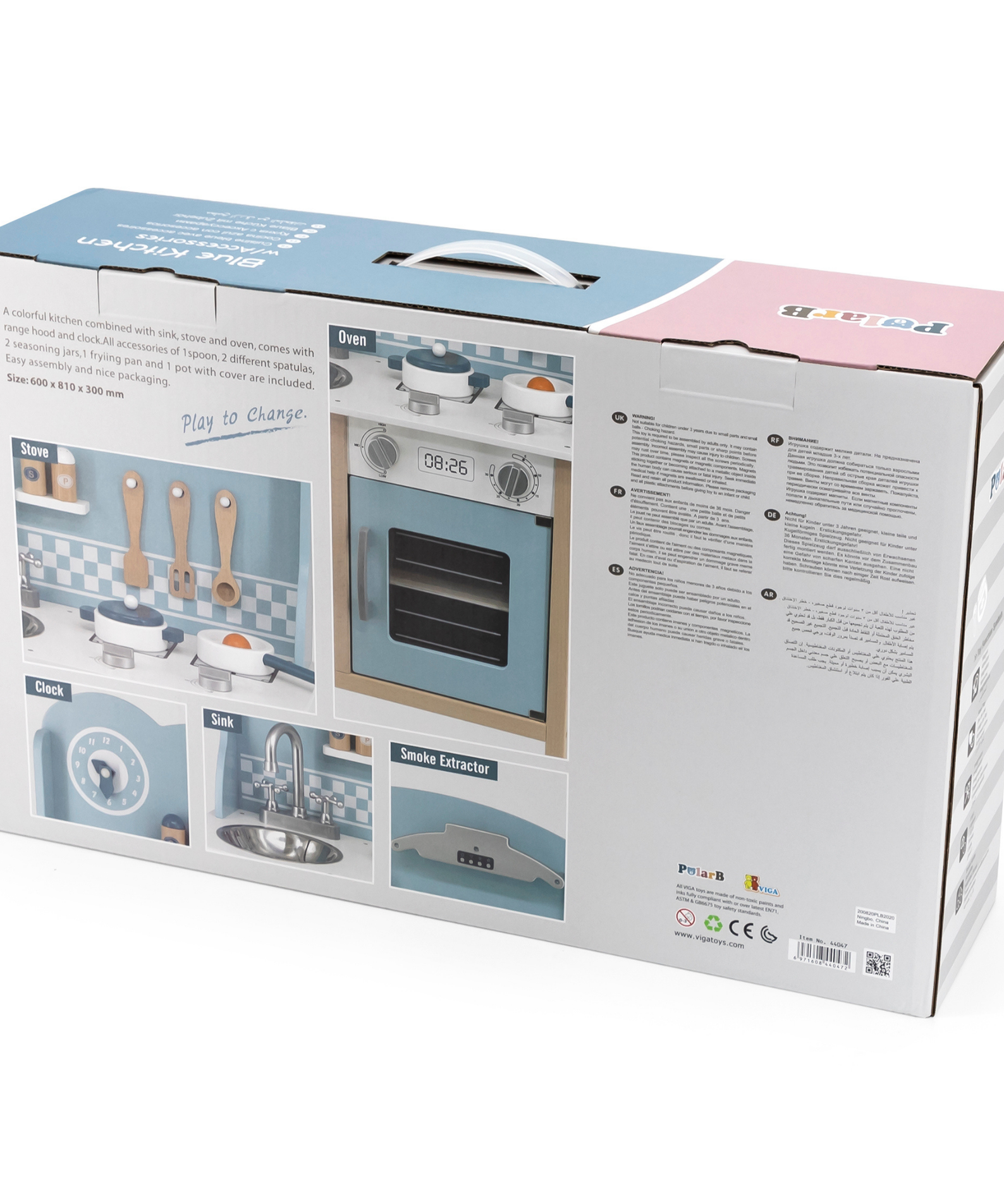 PolarB Wooden Blue Kitchen with Accessories for Ages 3 and Up  Roleplay Toy to Develop Creativity, Imagination, and Social Skills