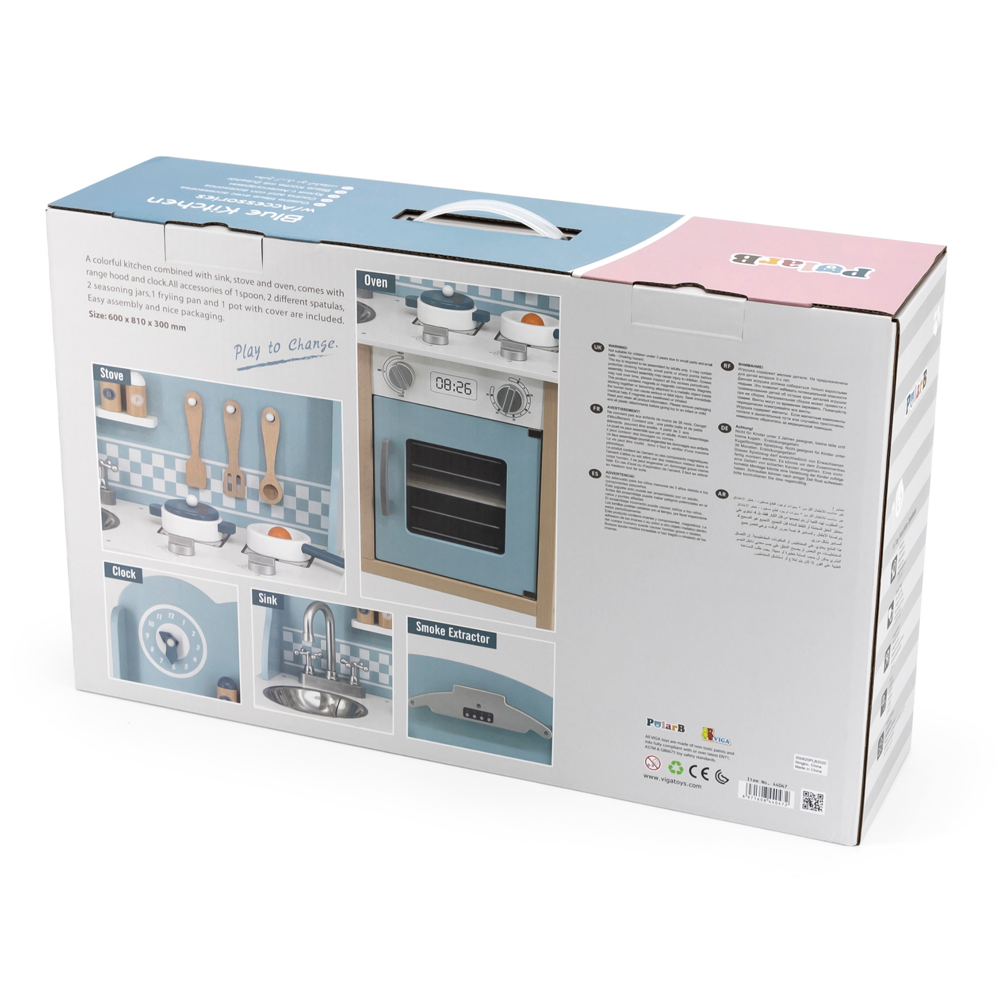 PolarB Wooden Blue Kitchen with Accessories for Ages 3 and Up  Roleplay Toy to Develop Creativity, Imagination, and Social Skills