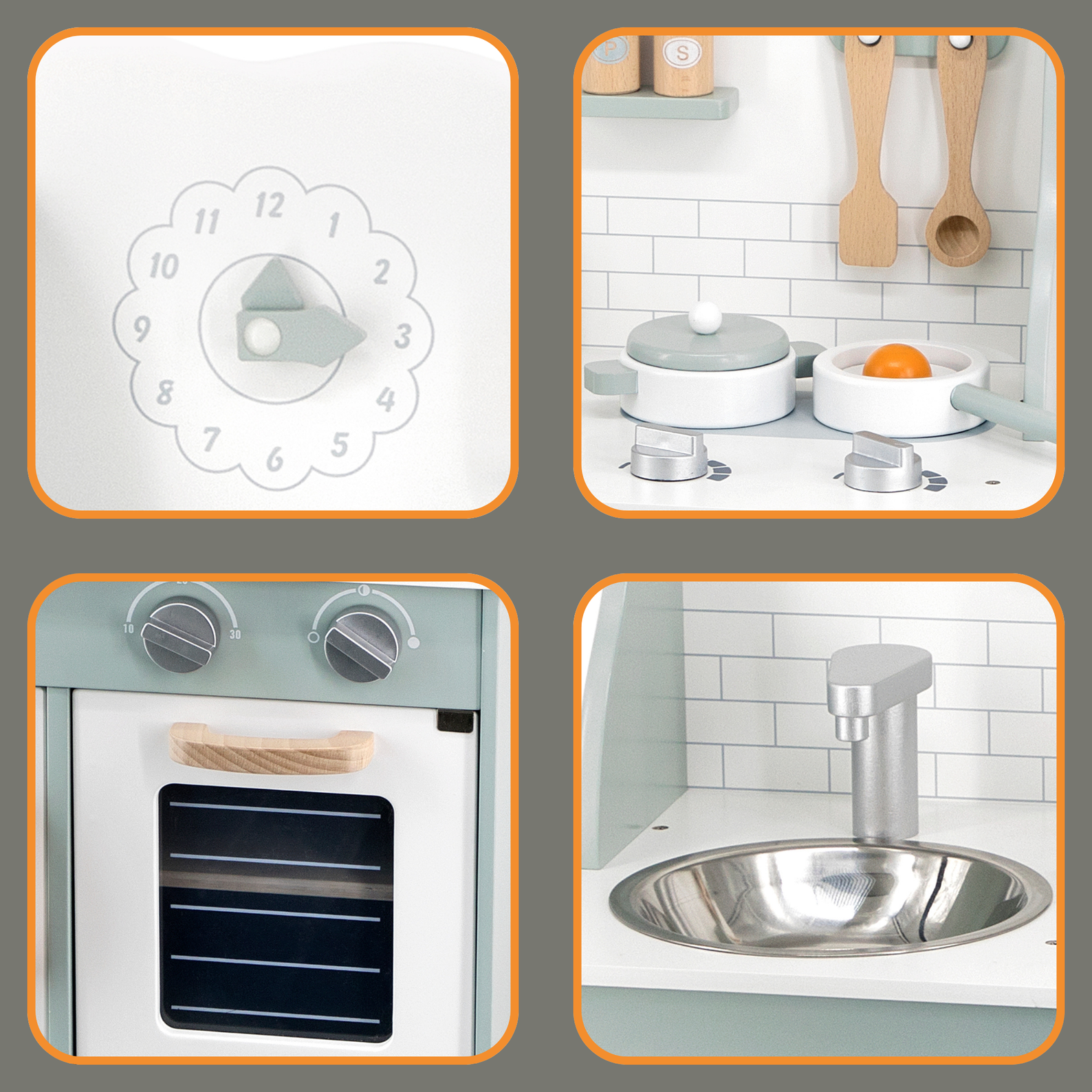 PolarB Wooden Green Kitchen Play Set with Accessories for Kids Ages 3 and Up  Roleplay Toy with Sink, Oven, and Cooking Tools