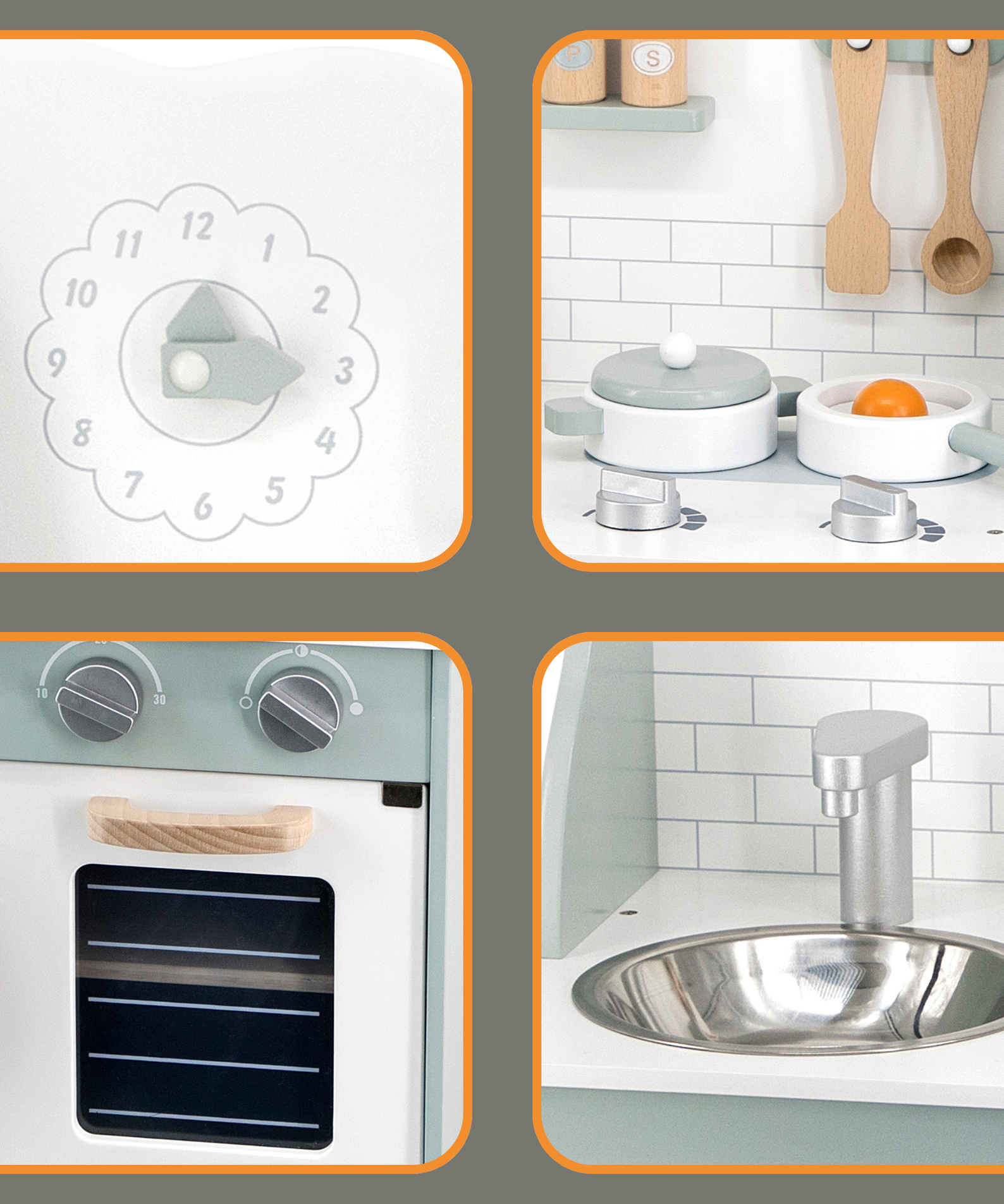 PolarB Wooden Green Kitchen Play Set with Accessories for Kids Ages 3 and Up  Roleplay Toy with Sink, Oven, and Cooking Tools