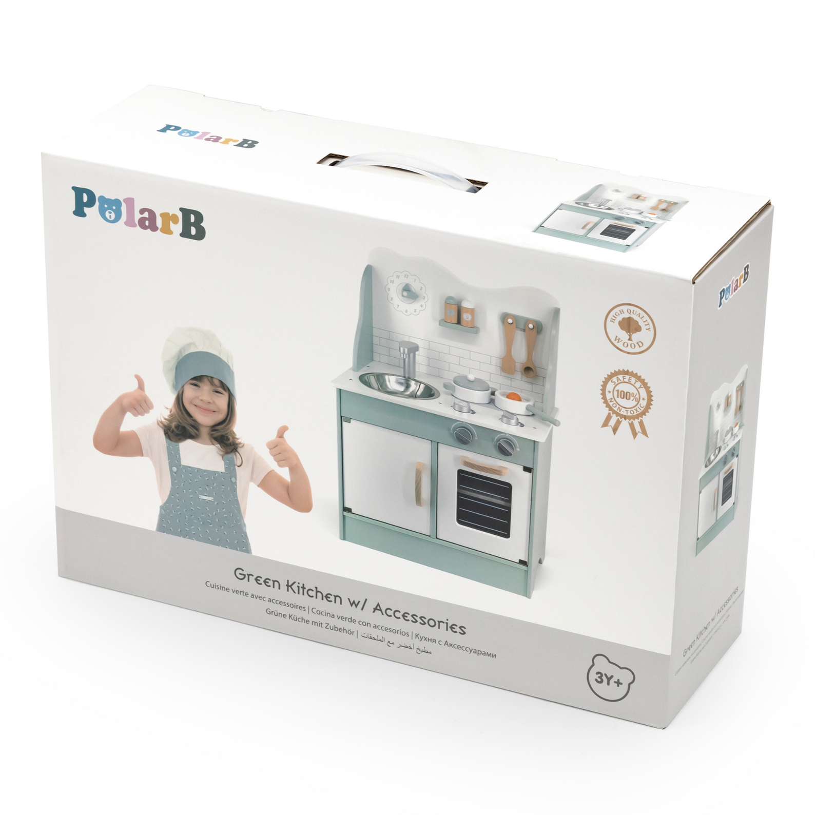 PolarB Wooden Green Kitchen Play Set with Accessories for Kids Ages 3 and Up  Roleplay Toy with Sink, Oven, and Cooking Tools