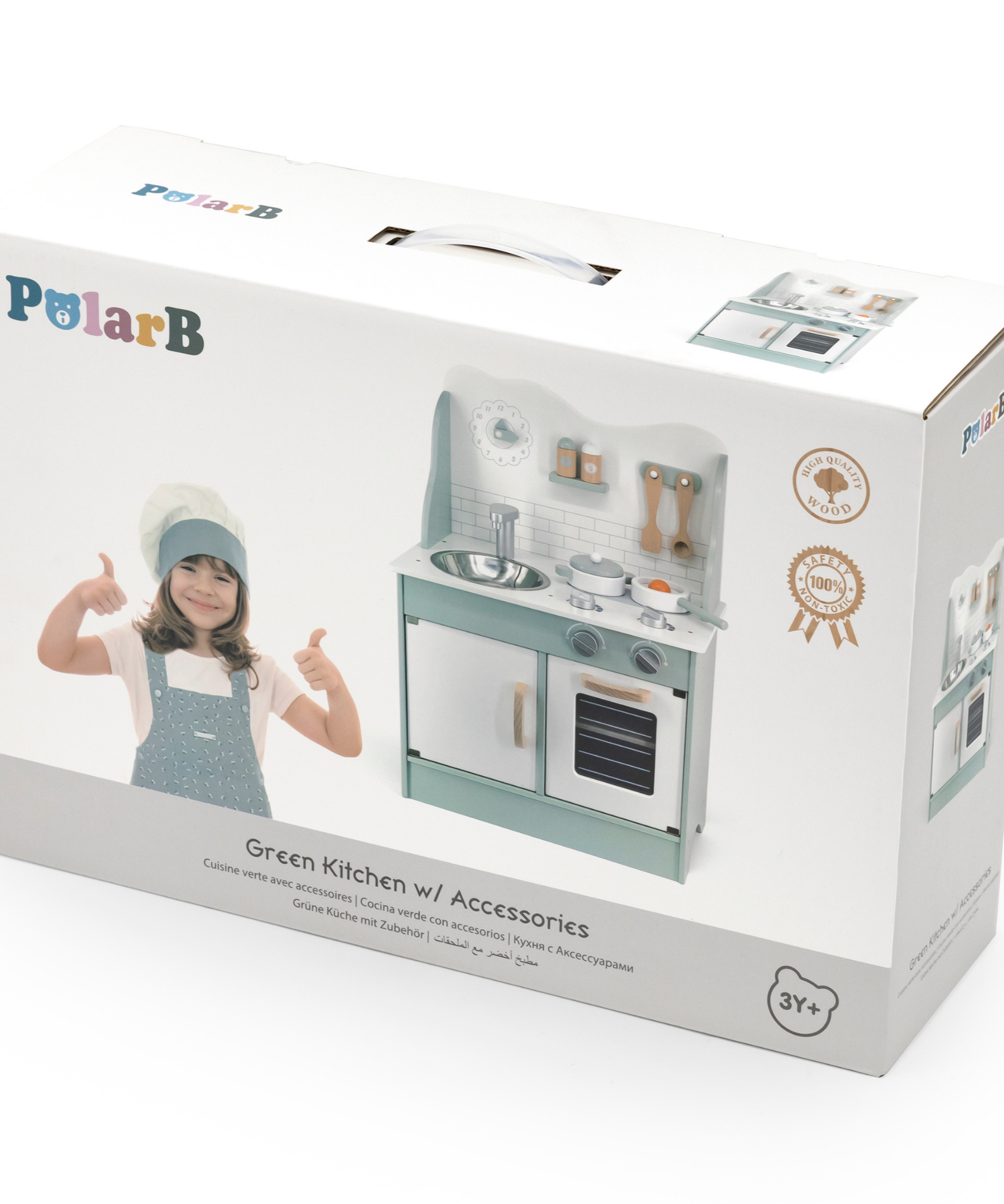 PolarB Wooden Green Kitchen Play Set with Accessories for Kids Ages 3 and Up  Roleplay Toy with Sink, Oven, and Cooking Tools