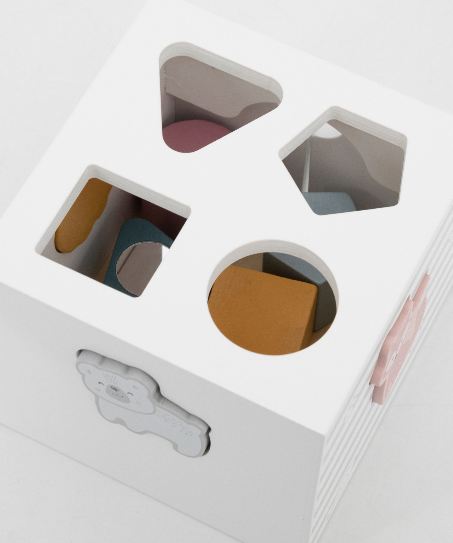 PolarB Shape Sorter with Music Blocks, 7 Wooden Pieces Including Animal Shapes, Mirror, and Sound Blocks, Educational Toy for Toddlers 18 Months+